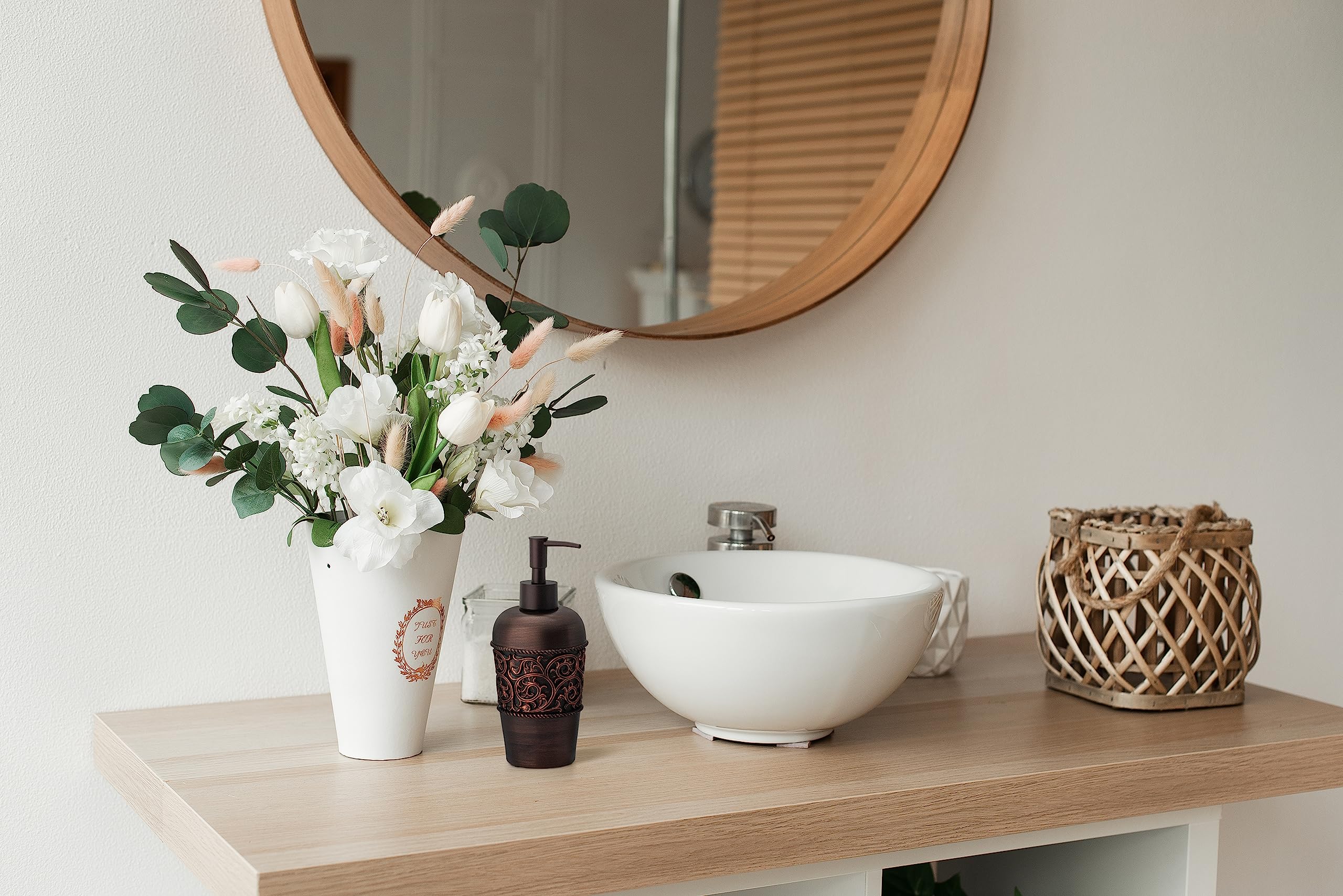 Essentra Home Bronze Liquid Soap Dispenser For Bathroom, Bedroom Or Kitchen. Also Great For Hand Lotion And Essential Oils.