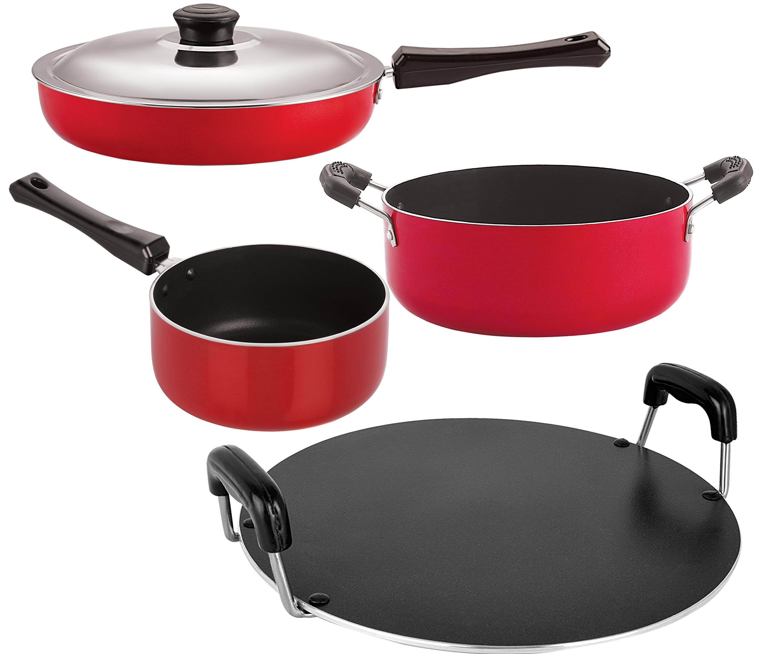 Nirlon NonStick Aluminium Dishwasher Safe Flat Base Kitchen Essential Set With Lid