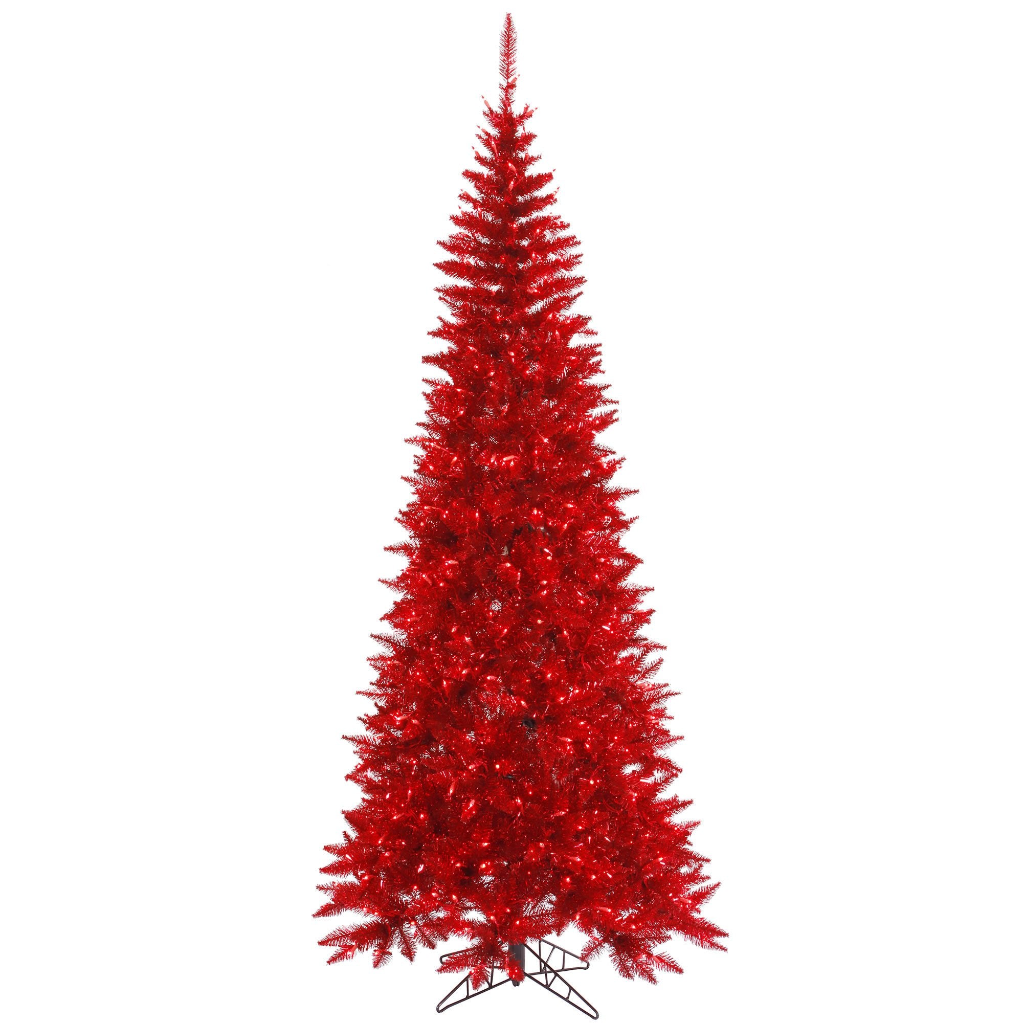 Vickerman 4.5' Tinsel Red Fir Slim Artificial Christmas Tree, Red Dura-lit LED Lights - Faux Red Christmas Tree - Seasonal Indoo