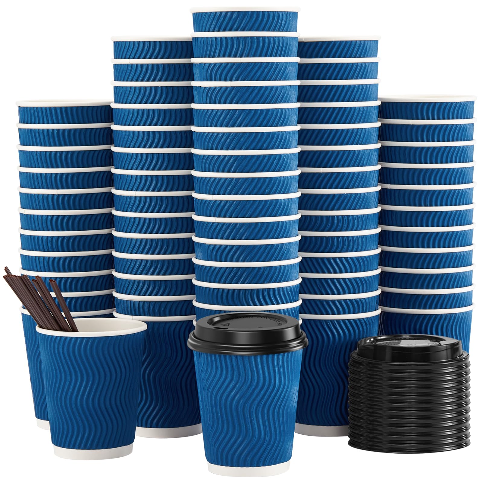 SIUQ 90 Pack  8 oz Disposable Coffee Cups with Lids and Straws