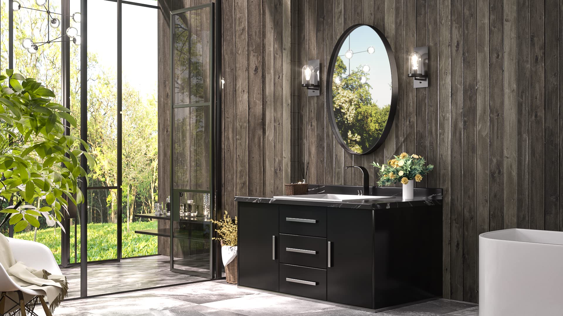 Tetote Black Oval Bathroom Mirror, 24 X 36 Matte Black Framed Wall Mounted Mirror For Vanity, Modern Decorative Shatterproof Ova