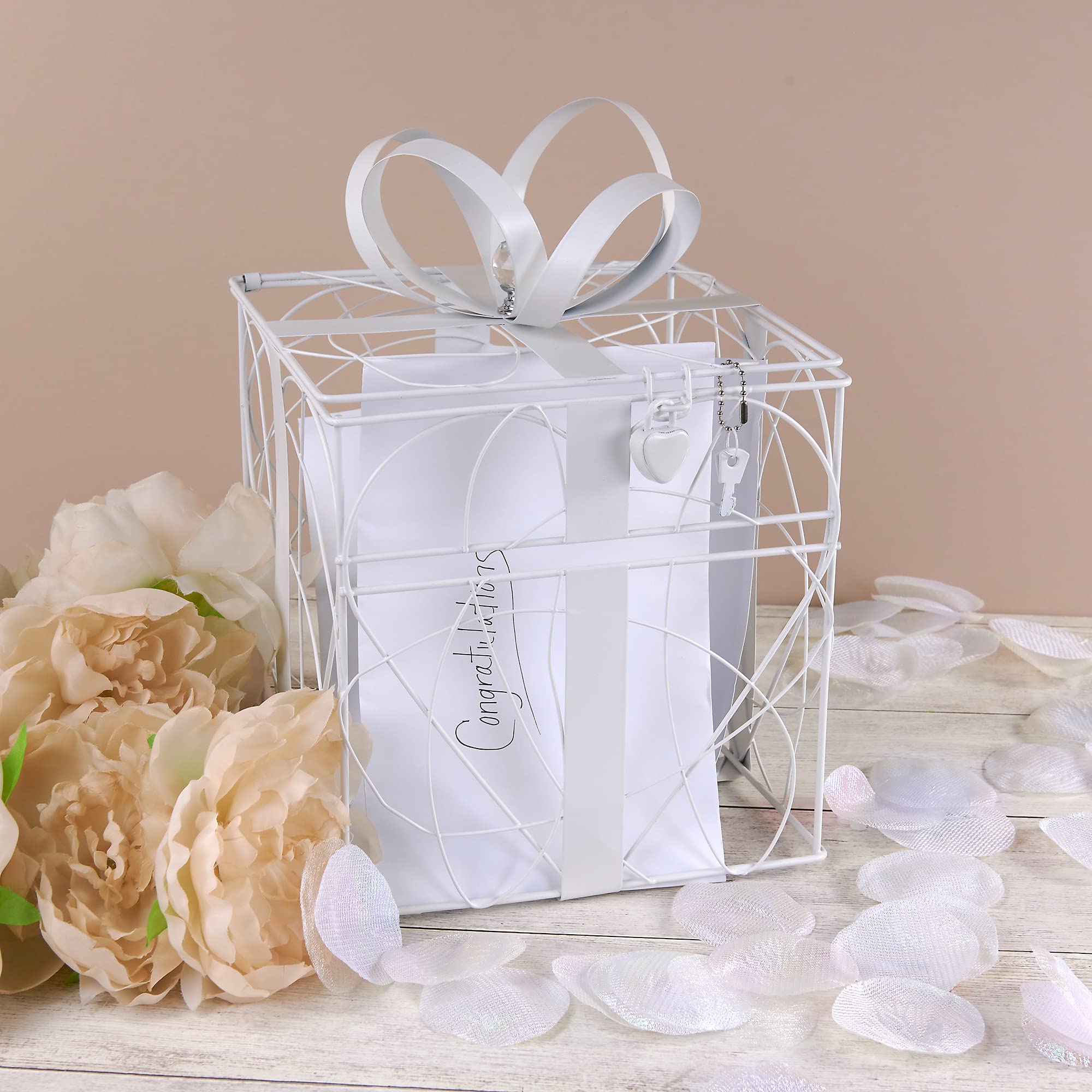 Simplicity White Metal Wedding Card Box, 8.5'' L X 9'' W X 11.2'' H