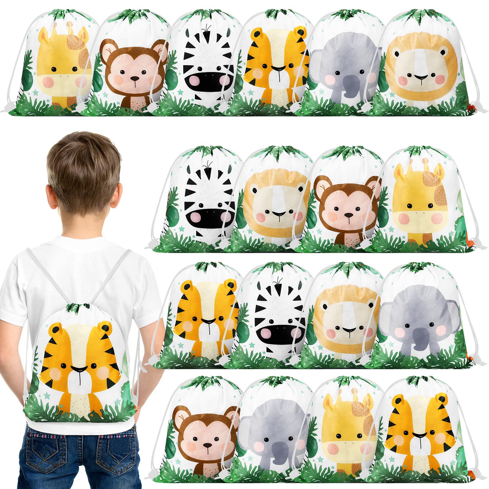 Ferraycle Safari Kids Drawstring Bags Safari Goodie Bags Party Favors Bags Party Treat Bags Jungle Animals Party Favor Bags For
