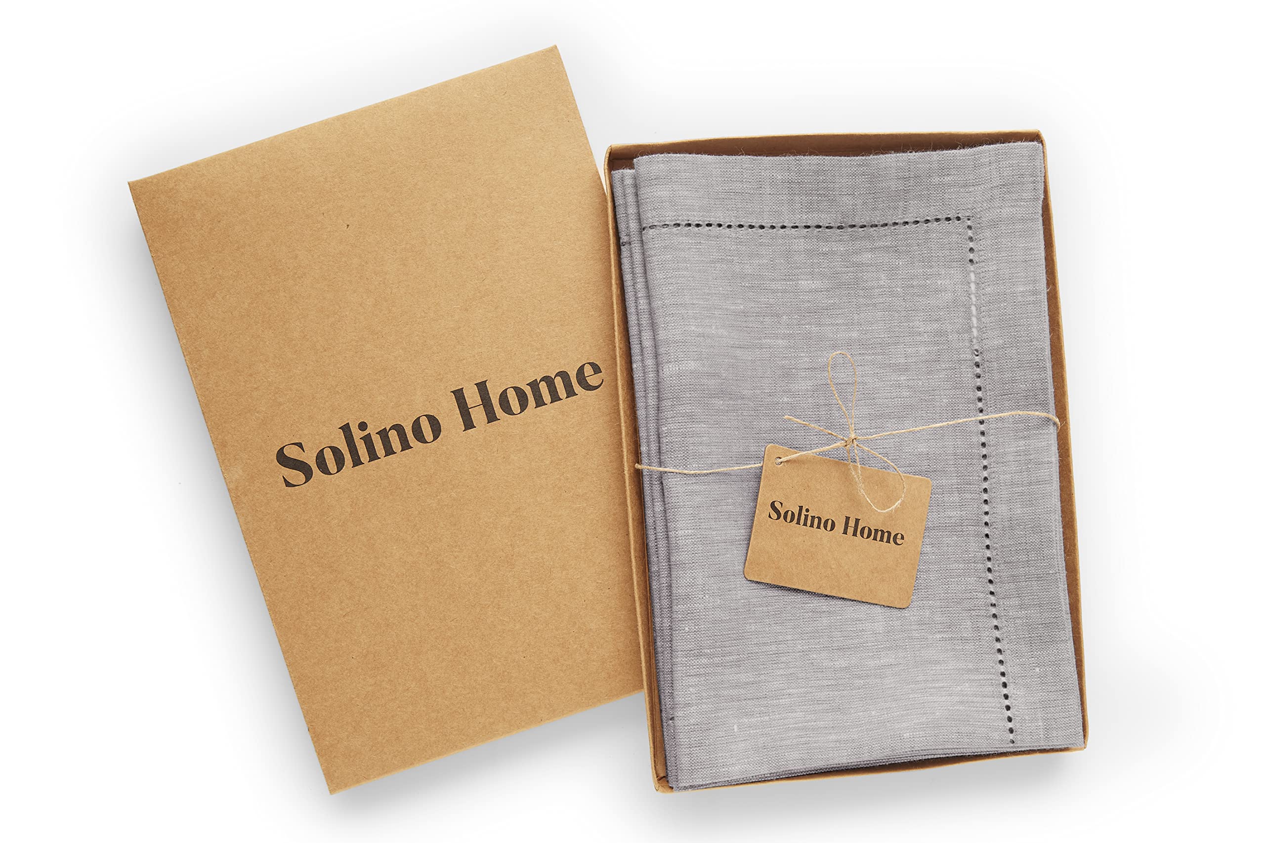 Solino Home Oyster Grey Linen Napkins Set of 4 - 100% Pure Linen Dinner Napkins 20 x 20 Inch - Milan Hemstitch Napkins for Spring  Summer  Dining  Party - Handcrafted from European Flax