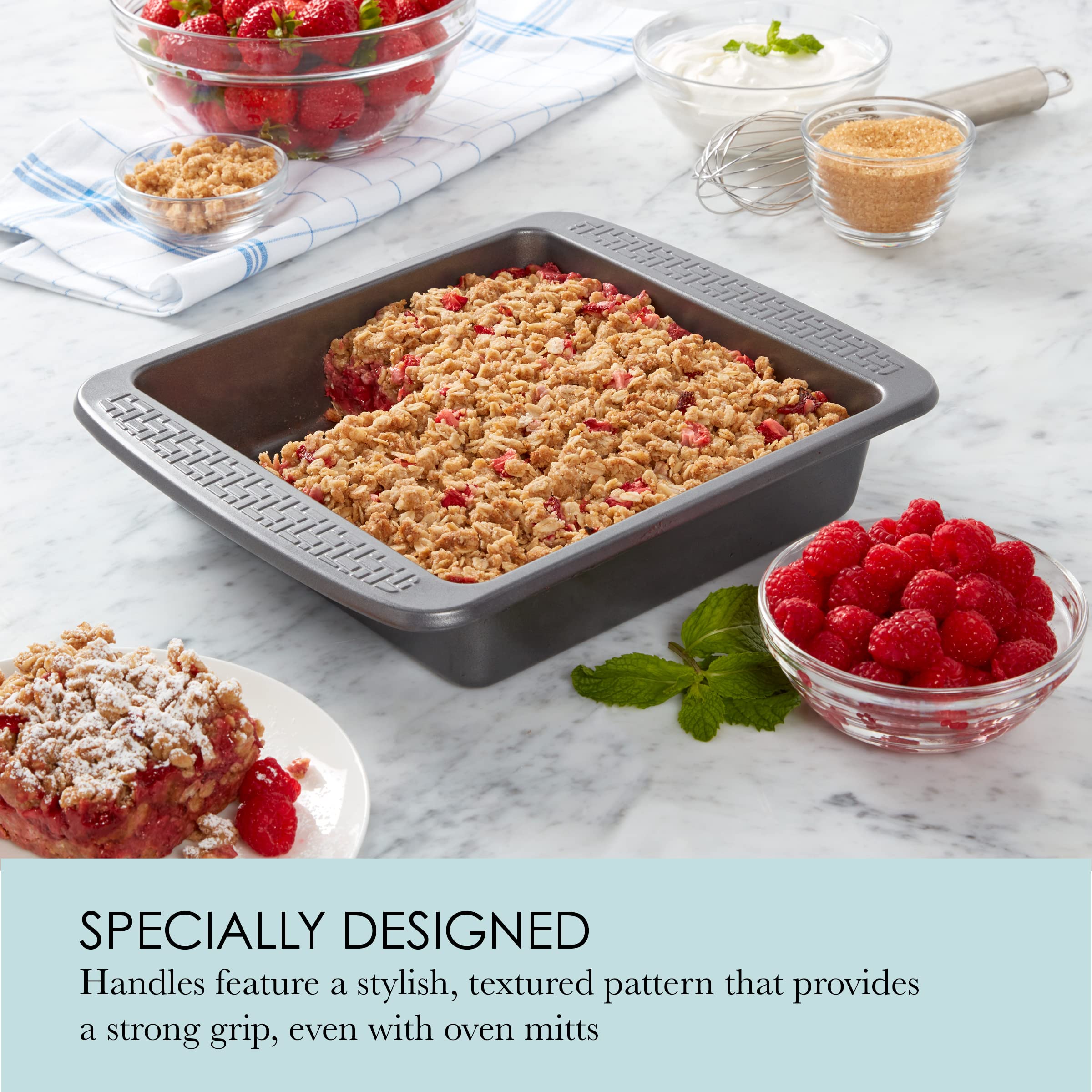Chicago Metallic Non-Stick Square Pan, 9x9x2 inches, Metal, Gray, Model 5296098 - Ideal for Cakes, Brownies, and Casseroles