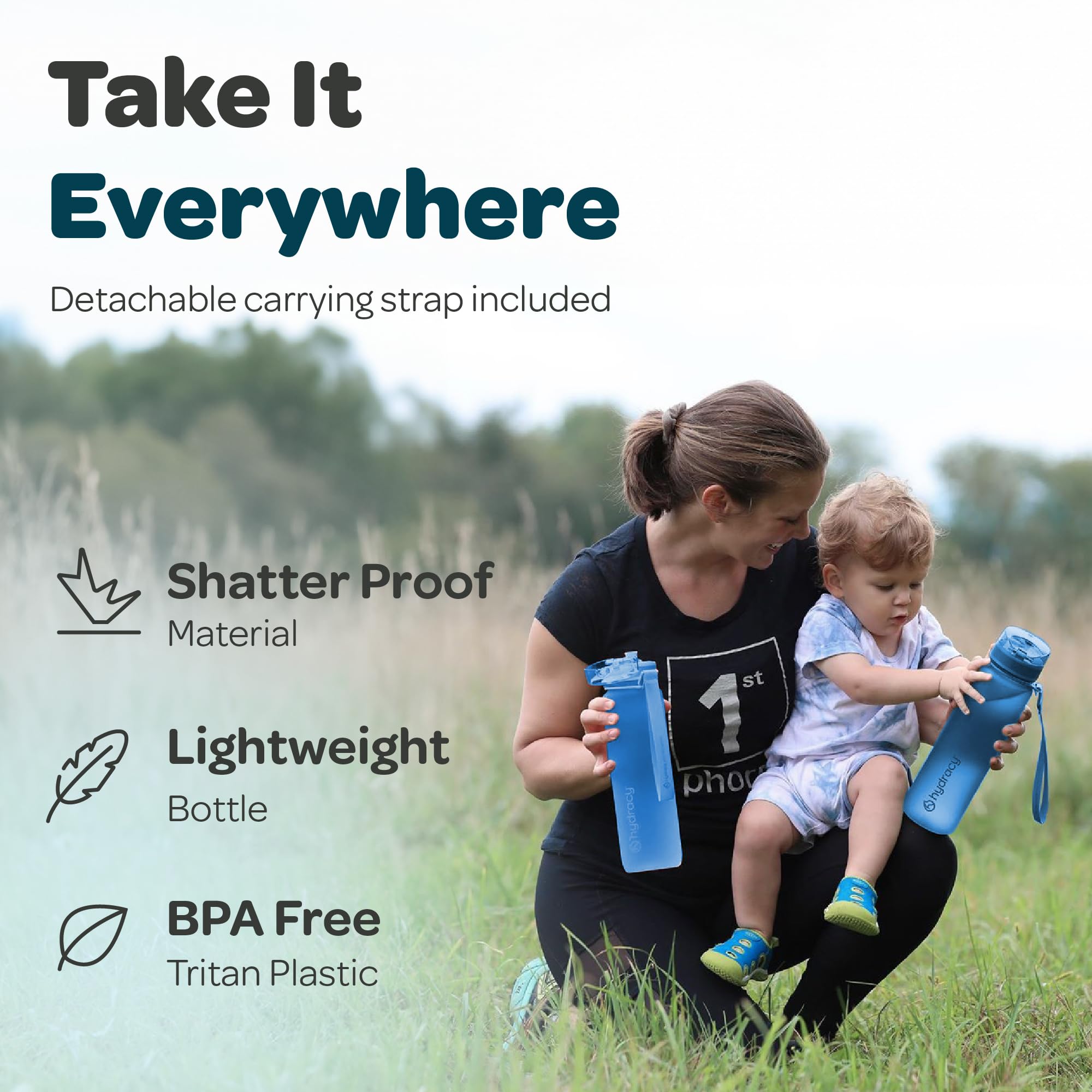 Hydracy Water Bottle with Time Marker - 500 ml 17oz BPA Free Water Bottle -Leak Proof & No Sweat gym Bottle with Fruit Infuser Strainer -Ideal gift for Fitness  Sports & Outdoors -Midnight Blue