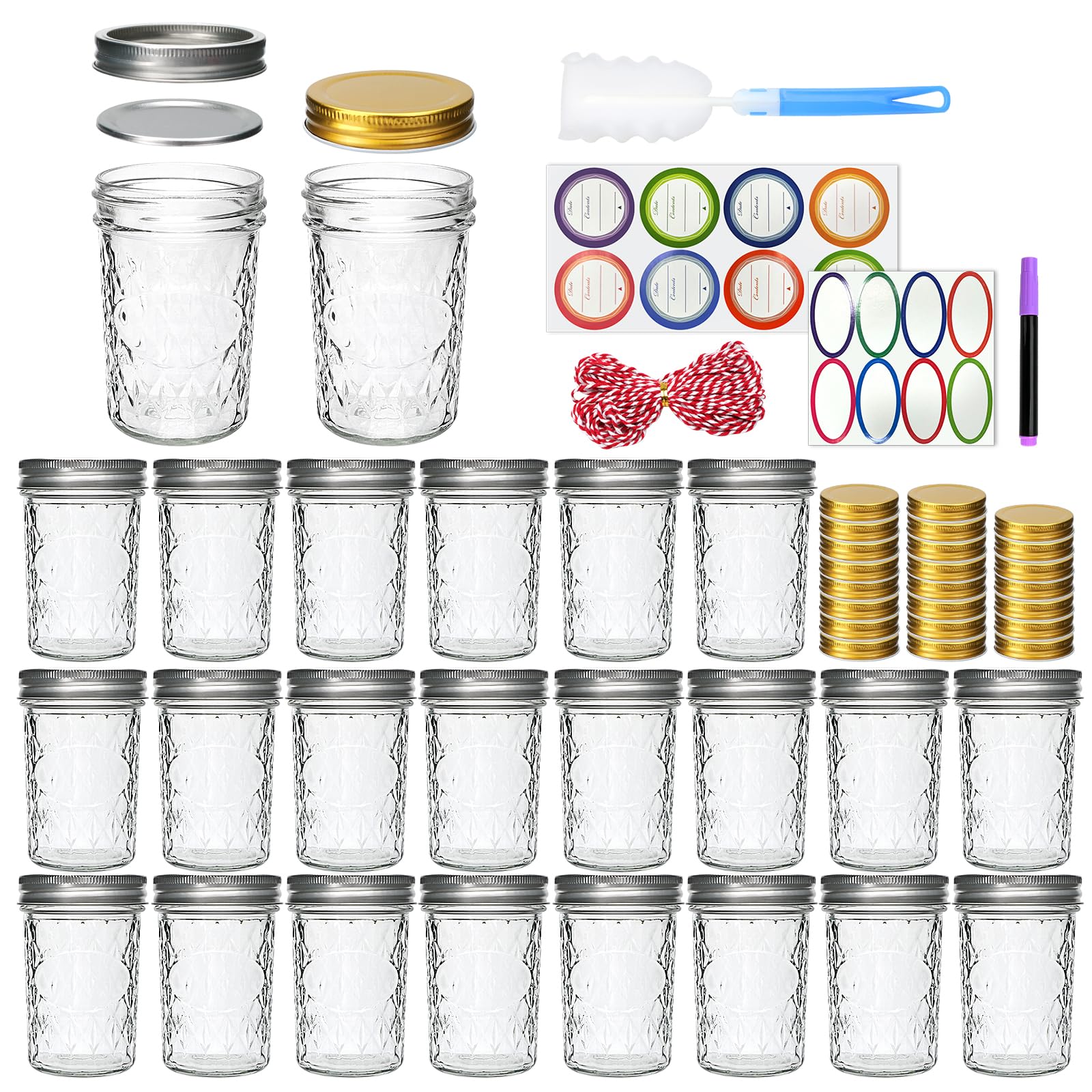 Datttcc 8oz Mason Jars, Canning Jars,Jam Jars forJelly,Honey, Wedding Favors, Food Storage,Kitchen & DIY Gifts, with Lables,Spon