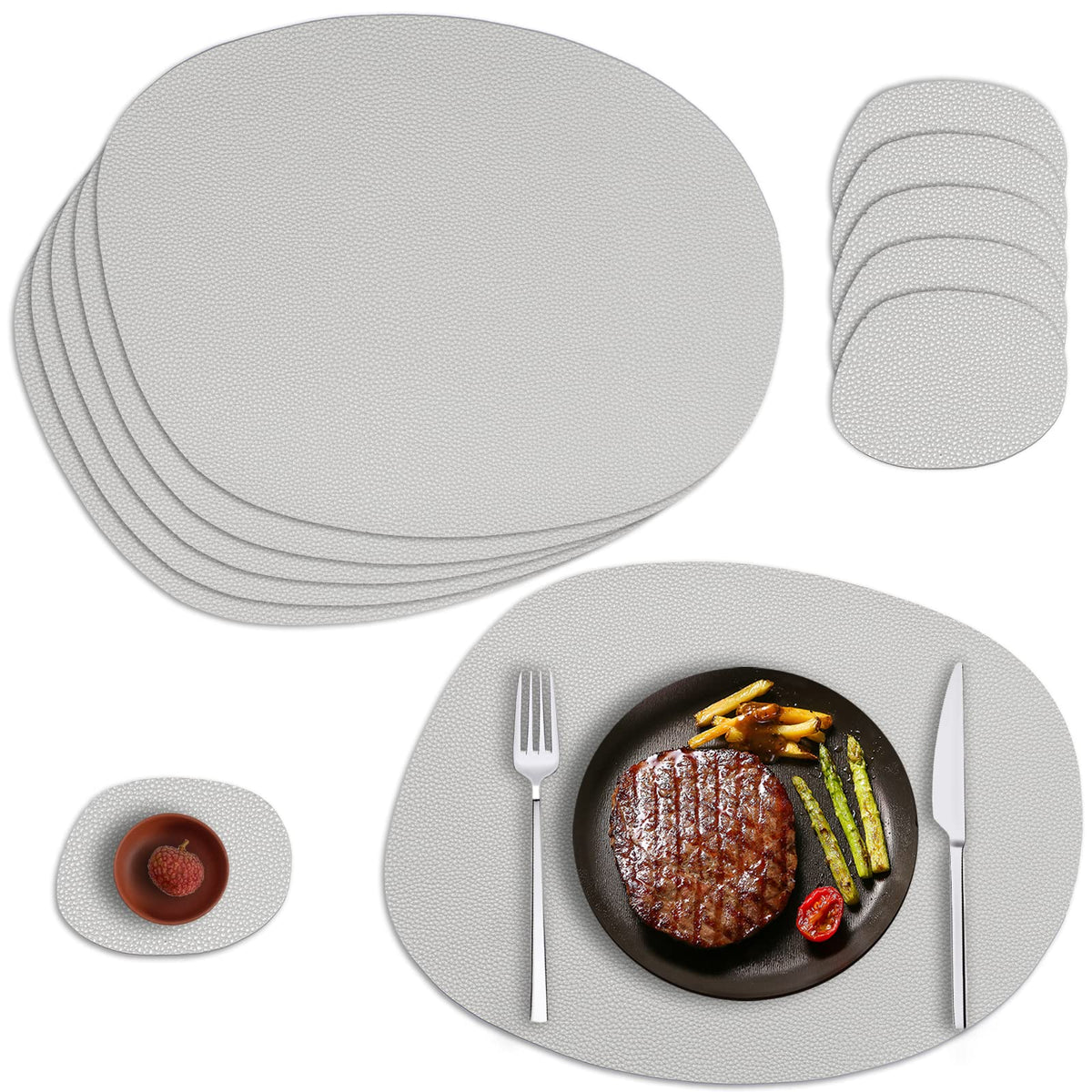 Ahhfsmei Placemats Set Of 6 Faux Leather Place Mats For Dining Table Heat-Resistant Non-Slip Washable Waterproof Coffee Mats Eas