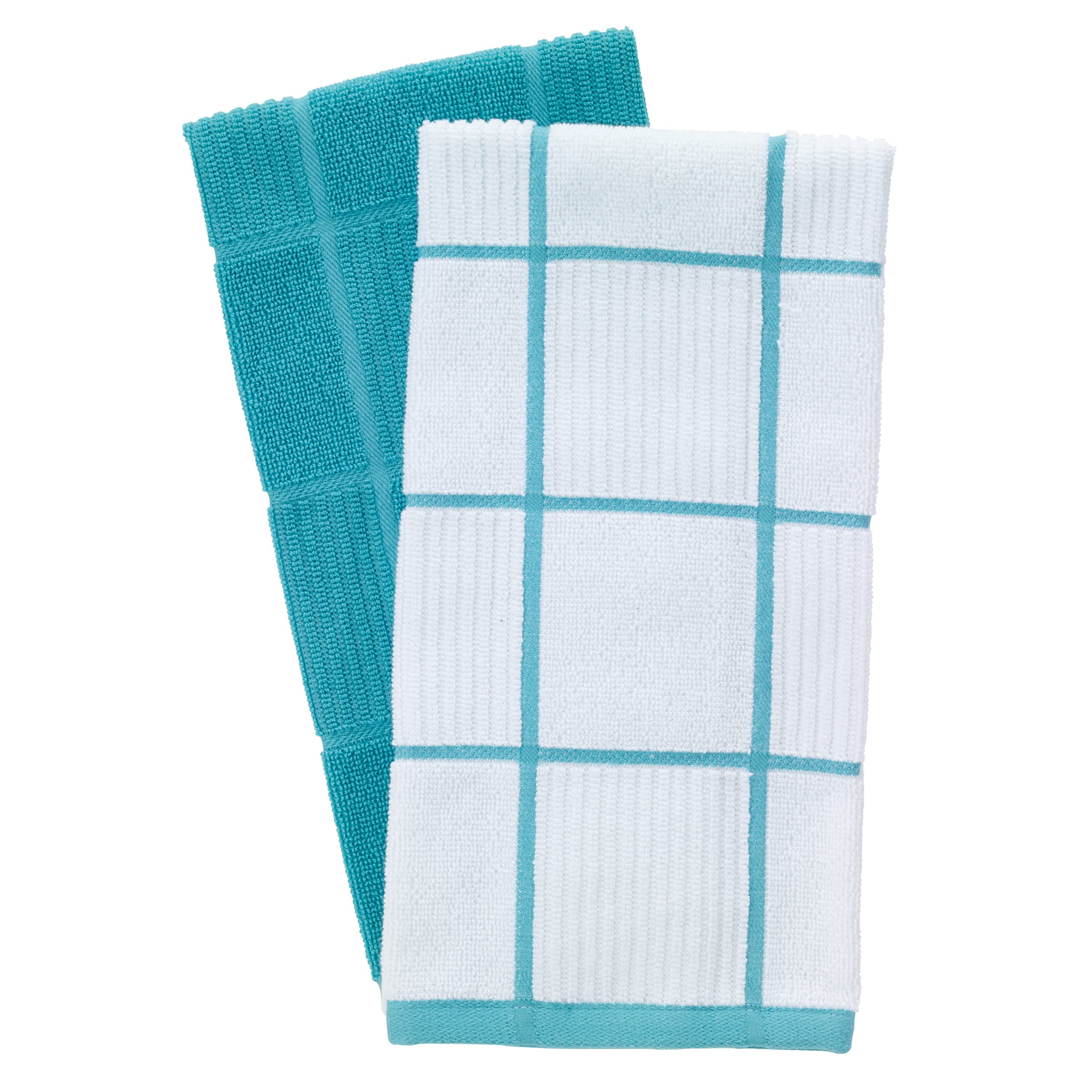 T-Fal Textiles Kitchen Towels 2-Pack Solid & Check Parquet  Solid/Check - 2 Pack  Breeze  2 Count