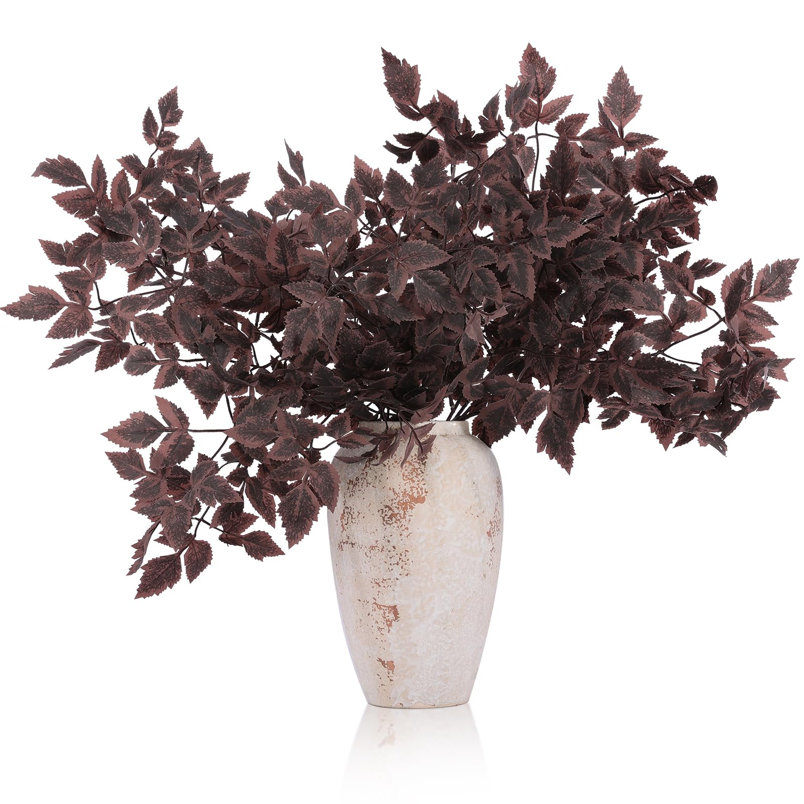 Hananona 4 Pcs Artificial Cimicifuga Leaf Spray, 23 in Faux Burgundy Fall Greenery Branch with Long Stems for Vase, Farmhouse Th