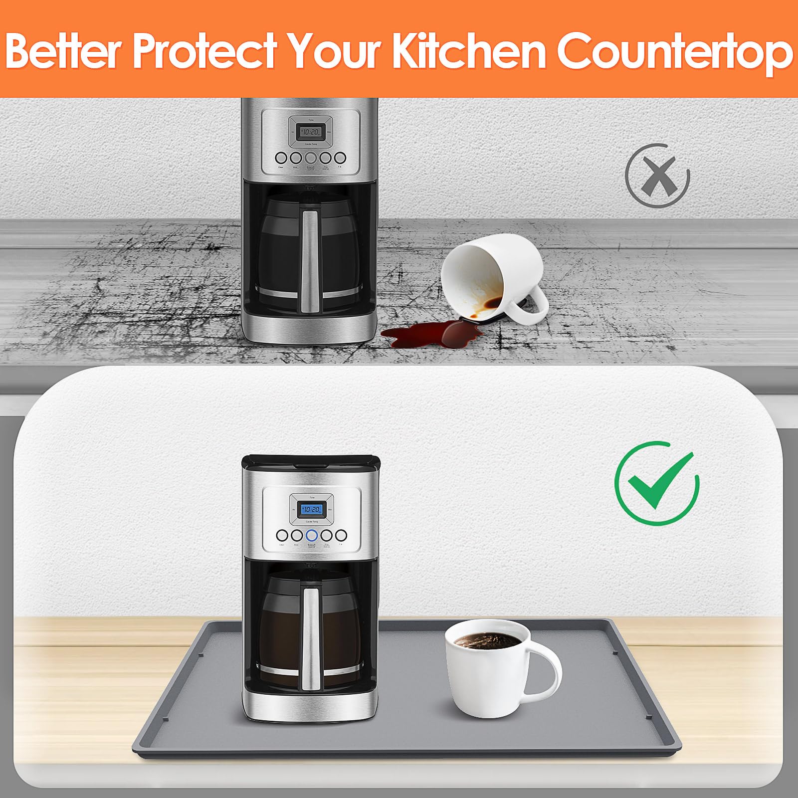 Tohonfoo Silicone Coffee Maker Mat With Lip, 19.7'' X 15'' Heavy Duty Coffee Maker Mat For Countertops, Coffee Tray Fit Under Co