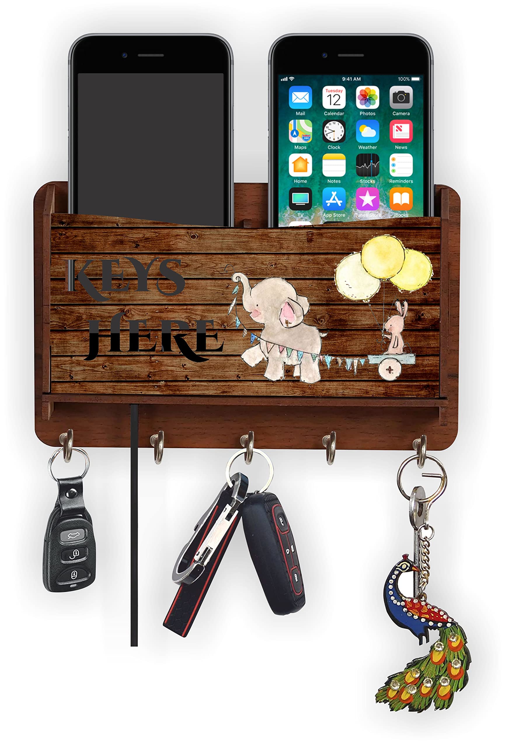 ART PLUS STORE APS Wooden Wall Decorative Key Holder for Home and Office Decor, Keys Here Key Holder for Wall Decor Stylish