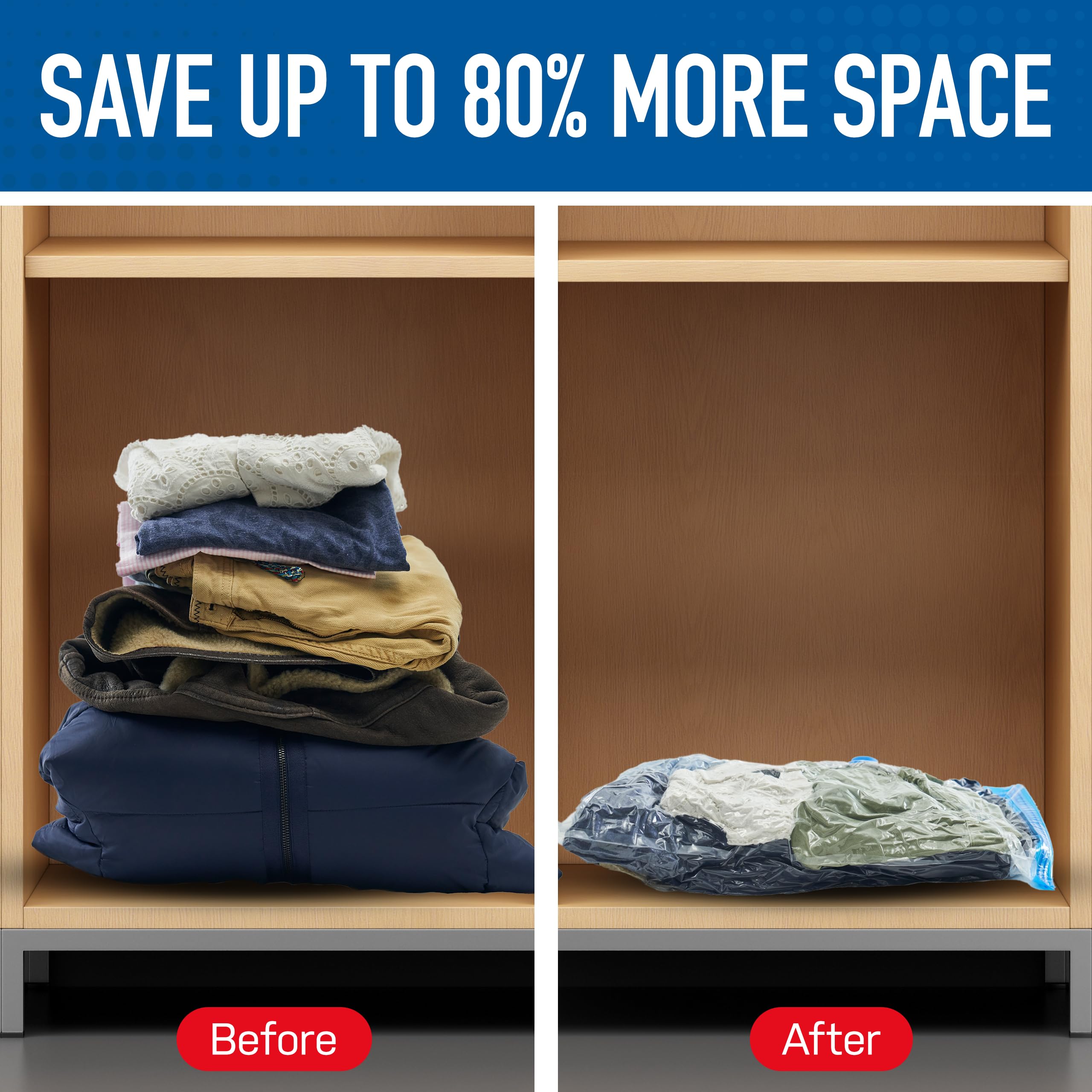 Spacesaver Vacuum Storage Bags (Medium 6 Pack) Save 80% on clothes Storage Space - Vacuum Sealed Bags for clothing  comforters  Blankets  Bedding - compression Seal for closet Storage  Pump for Travel