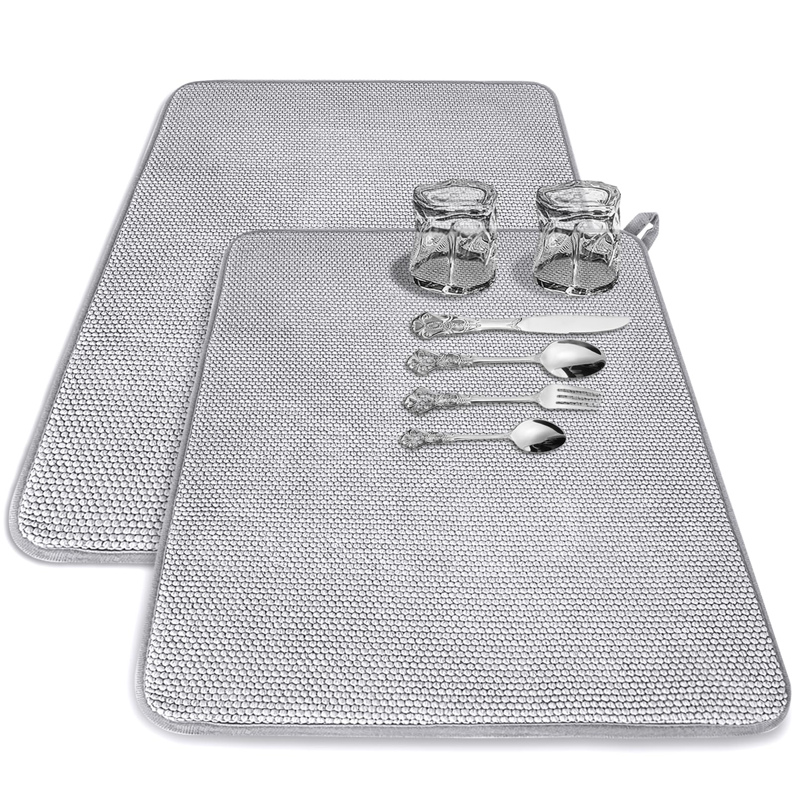 2 Pcs Large Dish Drying Mat For Kitchen Counter,24 X 17 Inch Absorbent Microfiber Dishes Drainer Mats,Xl Dish Drying Pad For Cou