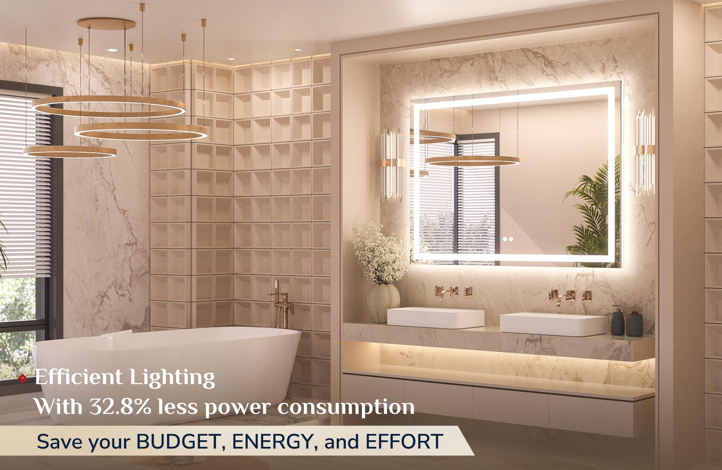 Keonjinn 48     X 36     Lighted Mirror For Bathroom Wall, Led Mirror With Frontlit & Backlit, Bathroom Mirror With Lights, Dimm