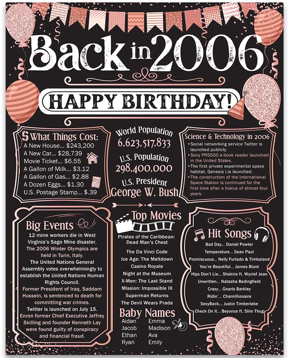 19th Birthday Party Decorations for 19th Birthday (Nineteen) - Remembering The Year 2006 - Party Supplies - Gifts for Men and Wo