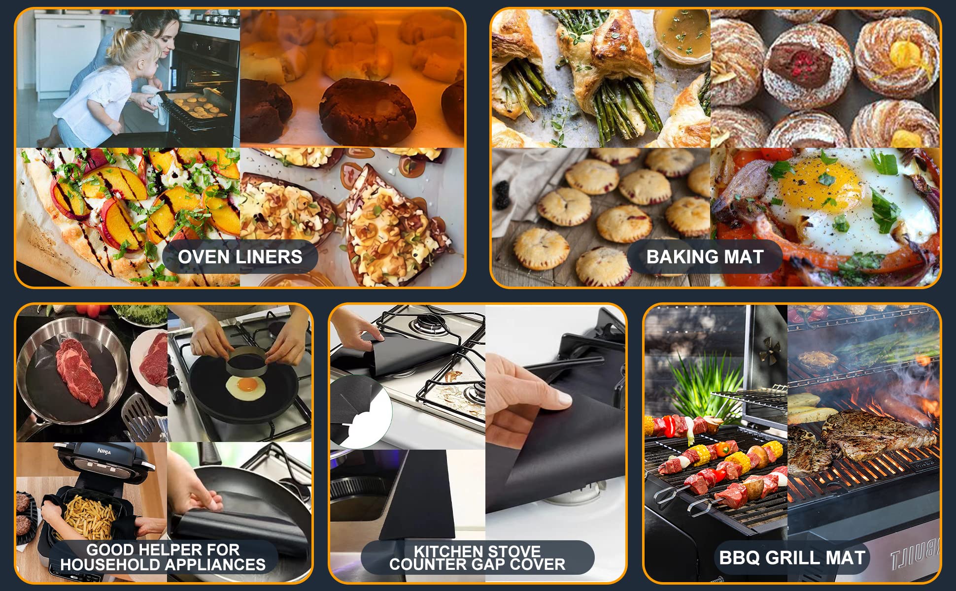 Meegoo Oven Liners - 4 Pack Non-Stick, BPA & PFOA Free, 15.74"x23.62", Black, Fits Electric & Gas Ovens