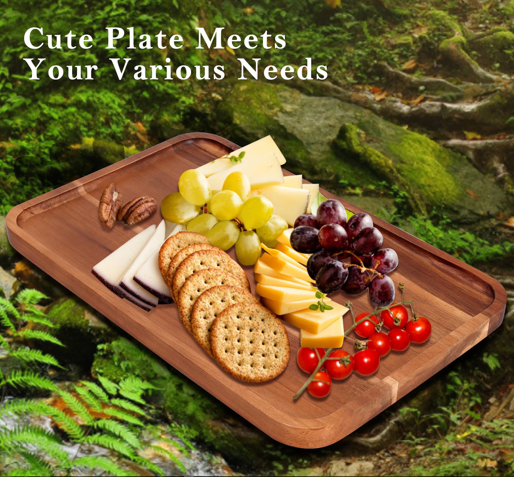 16'' X 10'' Rectangle Large Serving Trays Wooden Charcuterie Boards Rectangular Serving Platters For Cookie, Snack, Appetizer, D