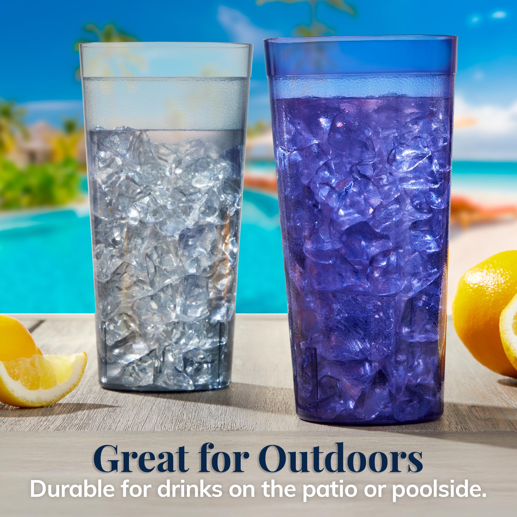 US Acrylic Caf? Plastic Reusable Tumblers (Set of 12) 32-ounce Iced-Tea Cups  Coastal  Value Set of Restaurant Style Drinking Glasses  Stackable  BPA-free  Made in the USA  Top-rack Dishwasher Safe