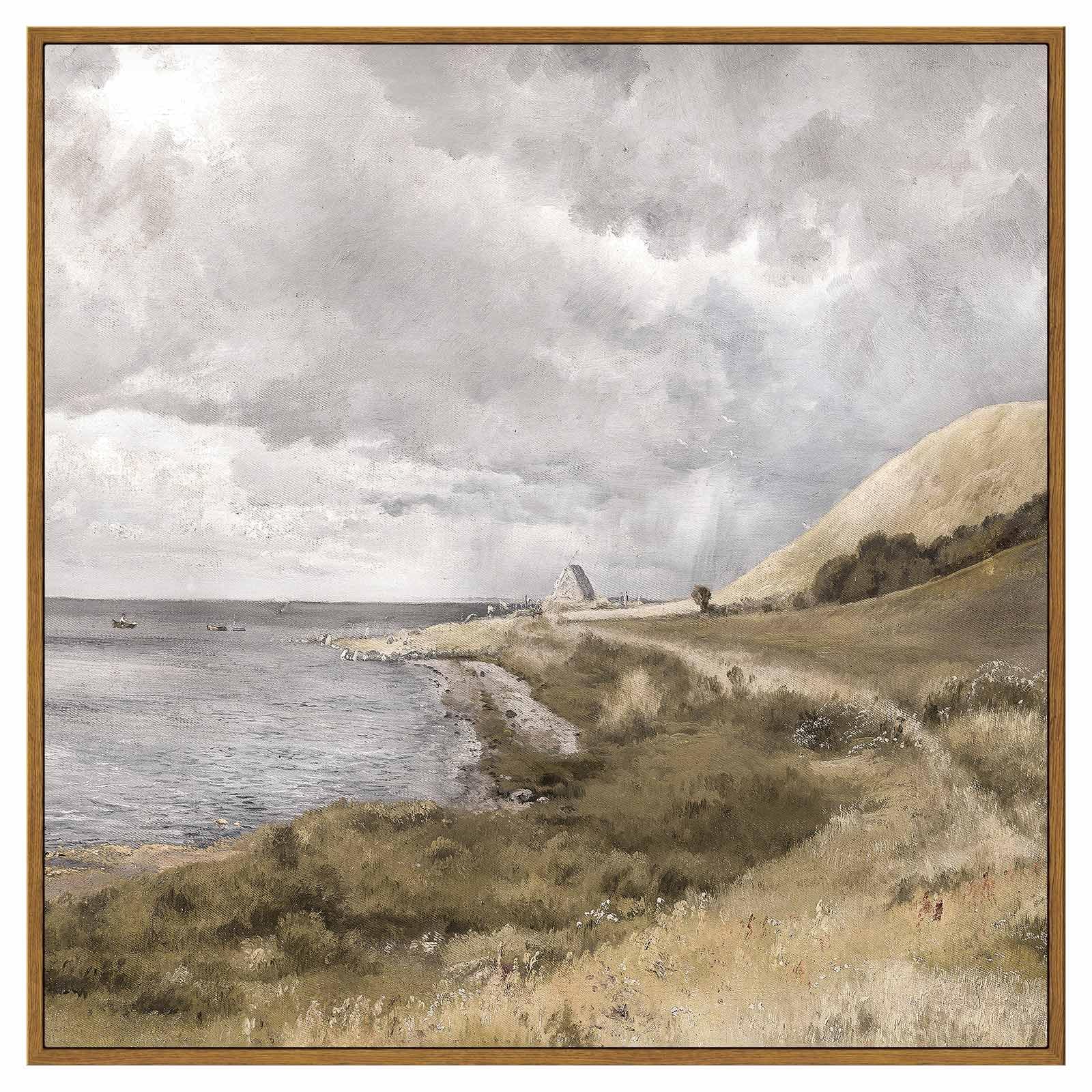 Insimsea Square Framed Canvas Wall Art, Large Decor Danish Coastal Landscape Paintings, Seaside Scenery Wall Pictures For Bedroo