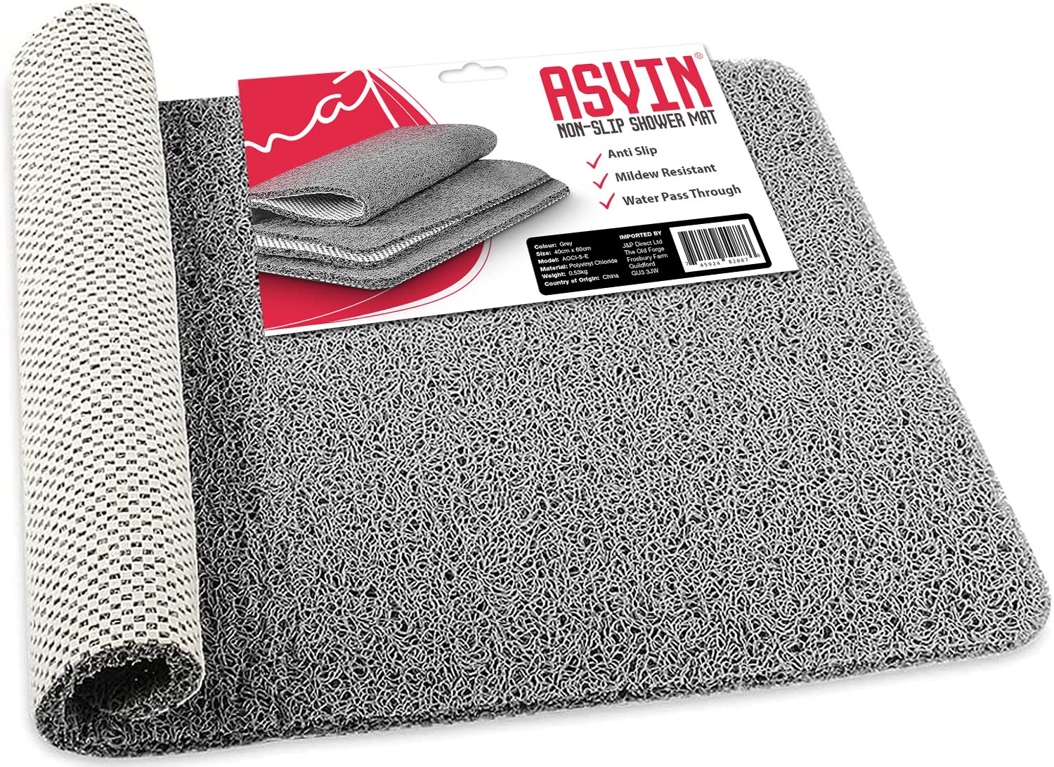 Asvin Soft Textured Shower Mat Non Slip Anti Mould For Inside Shower & Bath (24''X16'' Inch) Phthalate Free Rubber Loofah Bathro