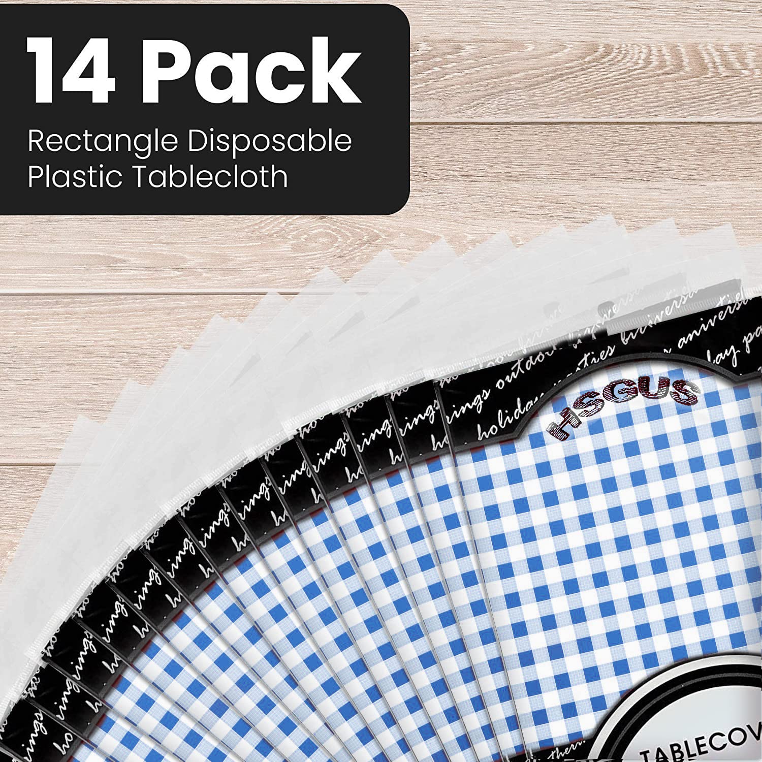 Hsgus 14 Pack Plastic Blue Premium Gingham Checkered Picnic Tablecloth 54X108 In. Rectangle Disposable Table Covers - Disposable