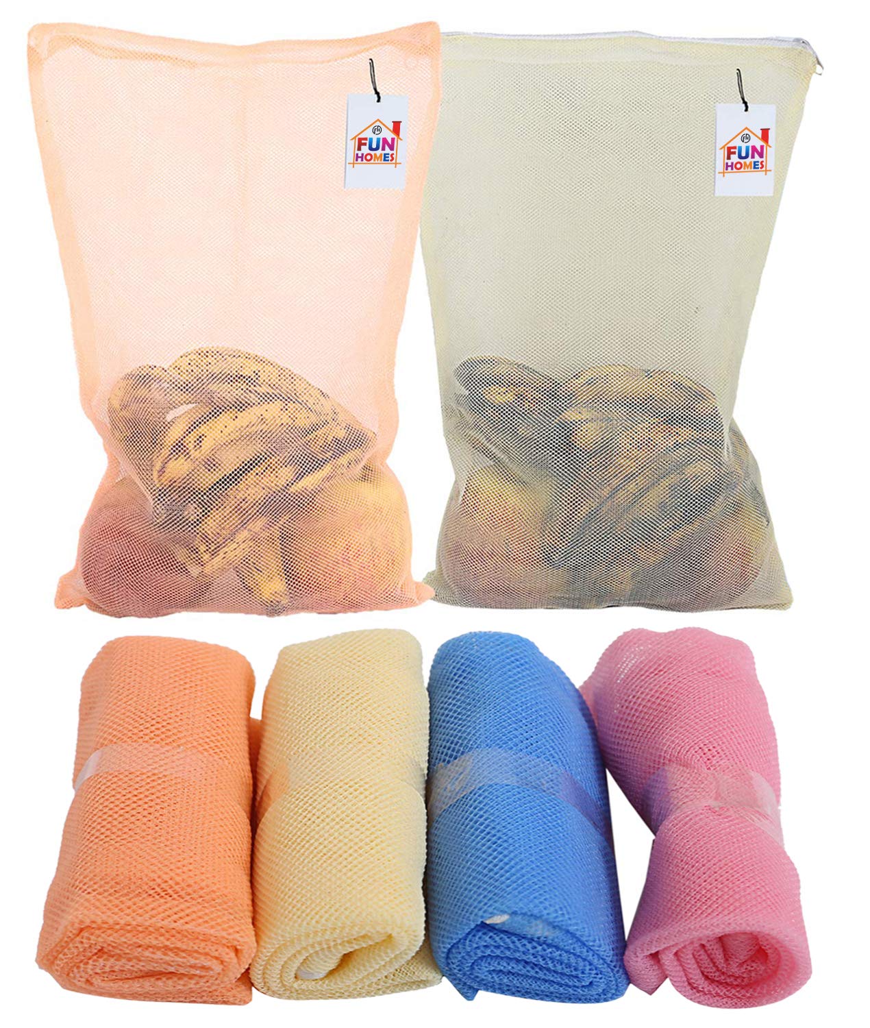 Fun Homes 6 Pieces Reusable Mesh Fridge Storage Bags For Fruits And Vegetables (Assorted), Zip