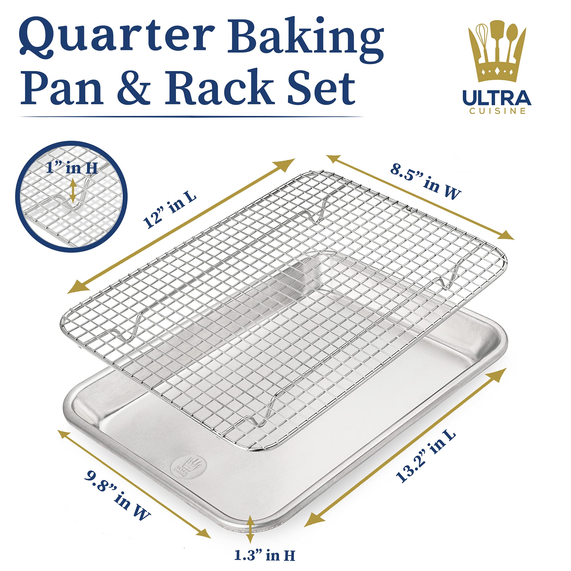 Ultra Cuisine Quarter Sheet Pan With Wire Rack Set - Includes Premium Aluminum Baking Sheet With Stainless Steel Baking Sheet Ra