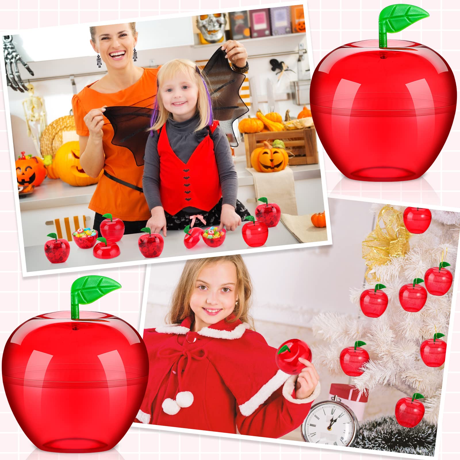 Tanlade 50 Pcs 4.1 x 3.7 Plastic Apple Container Bulk Red Candy Boxes Holder Thank You Gift for Apple of My Eye Christmas Party