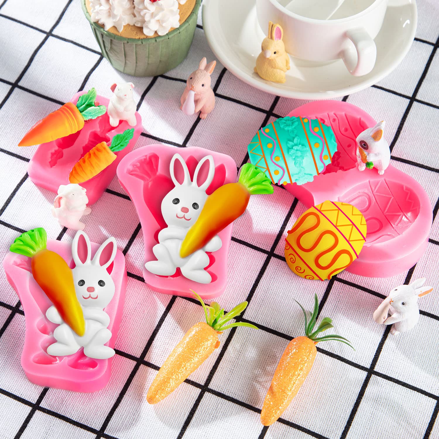 3 Pcs Easter Fondant Silicone Mold, Egg Bunny Rabbit Ears Carrot Chocolate Candy Mold, Diy Baking Tools For Baking Wedding Party