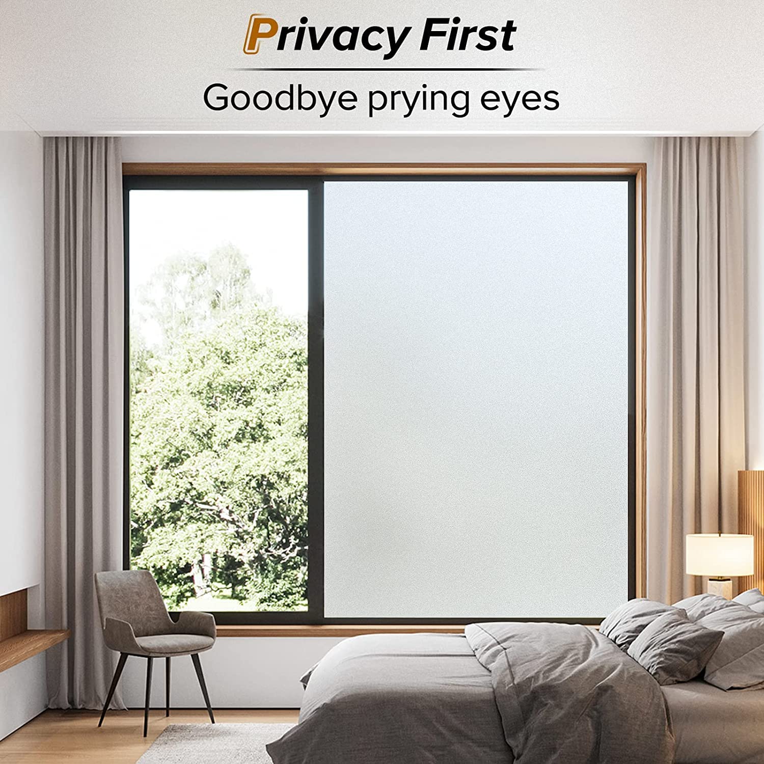 rabbitgoo Window Privacy Film  Frosted glass Window Sticker  Opaque Sun Blocking glass covering  Non-Adhesive cling Removable Vinyl for Home Shower Bathroom  Frosted White  354 x 787 inches