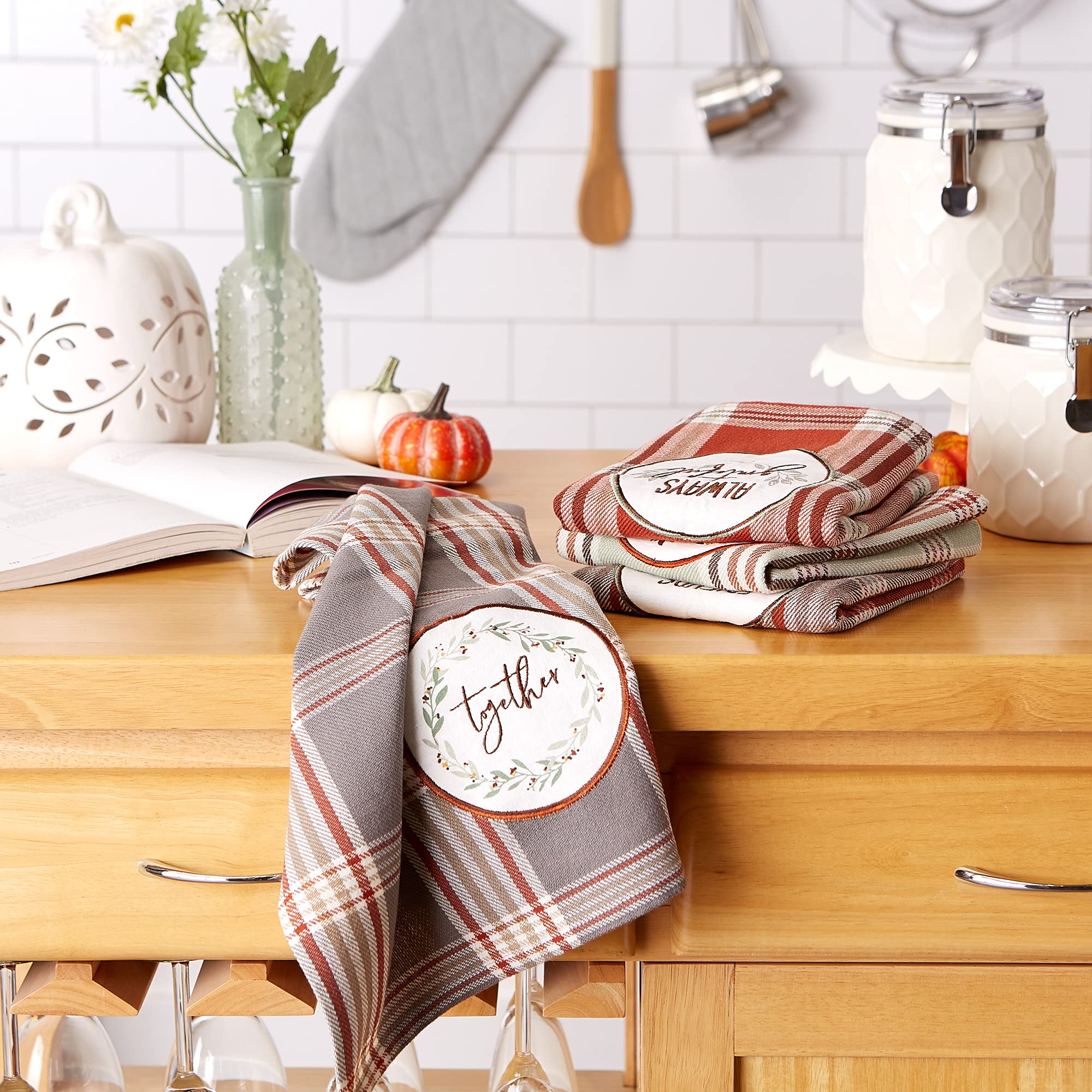 DII Thanksgiving Cozy Picnic  Plaid Dishtowel Set of 4