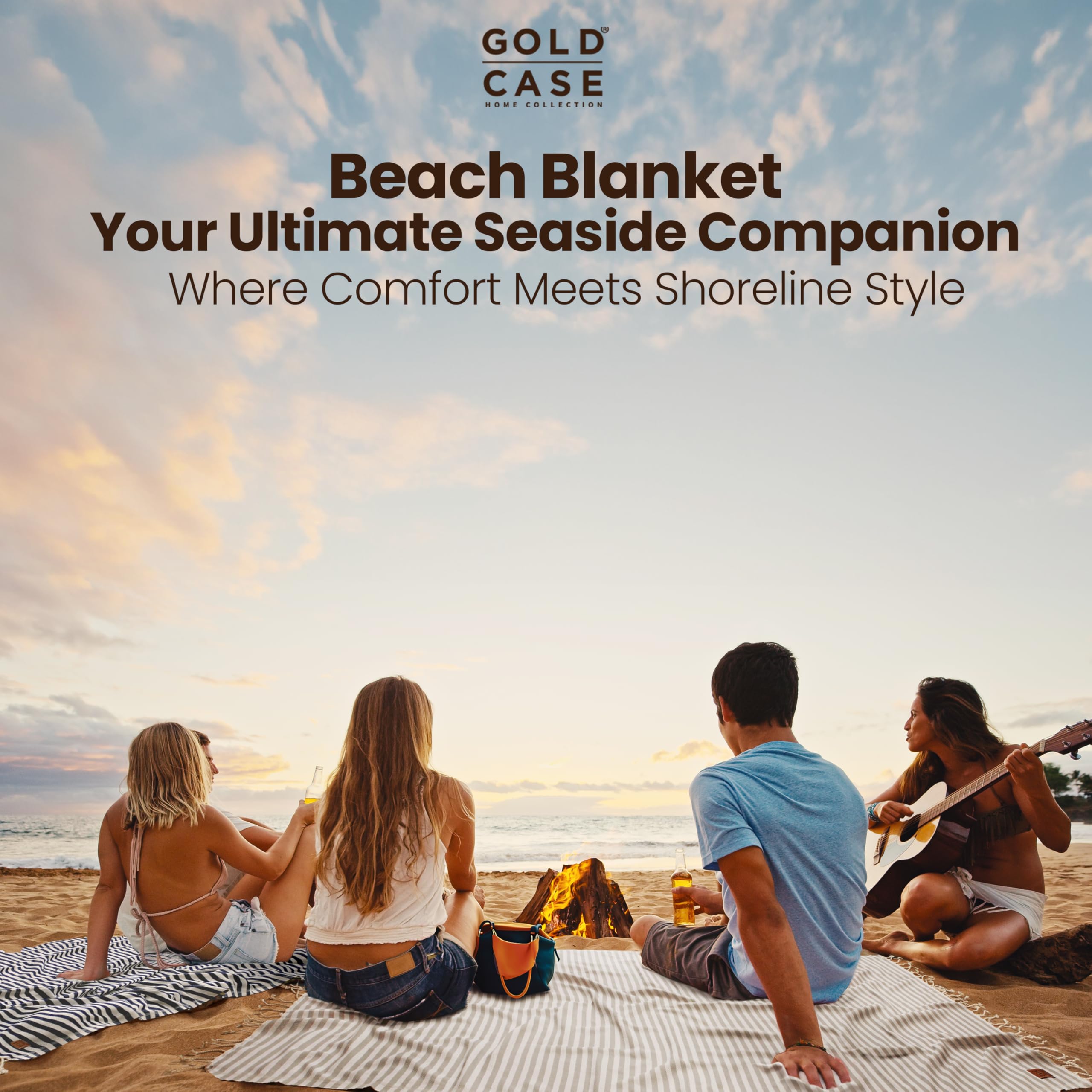 Gold Case Myra Turkish Beach Towel Set Of 5-100% Cotton Beach Towels - Sand Free & Quick Dry Beach Towel - Oversized Turkish Poo