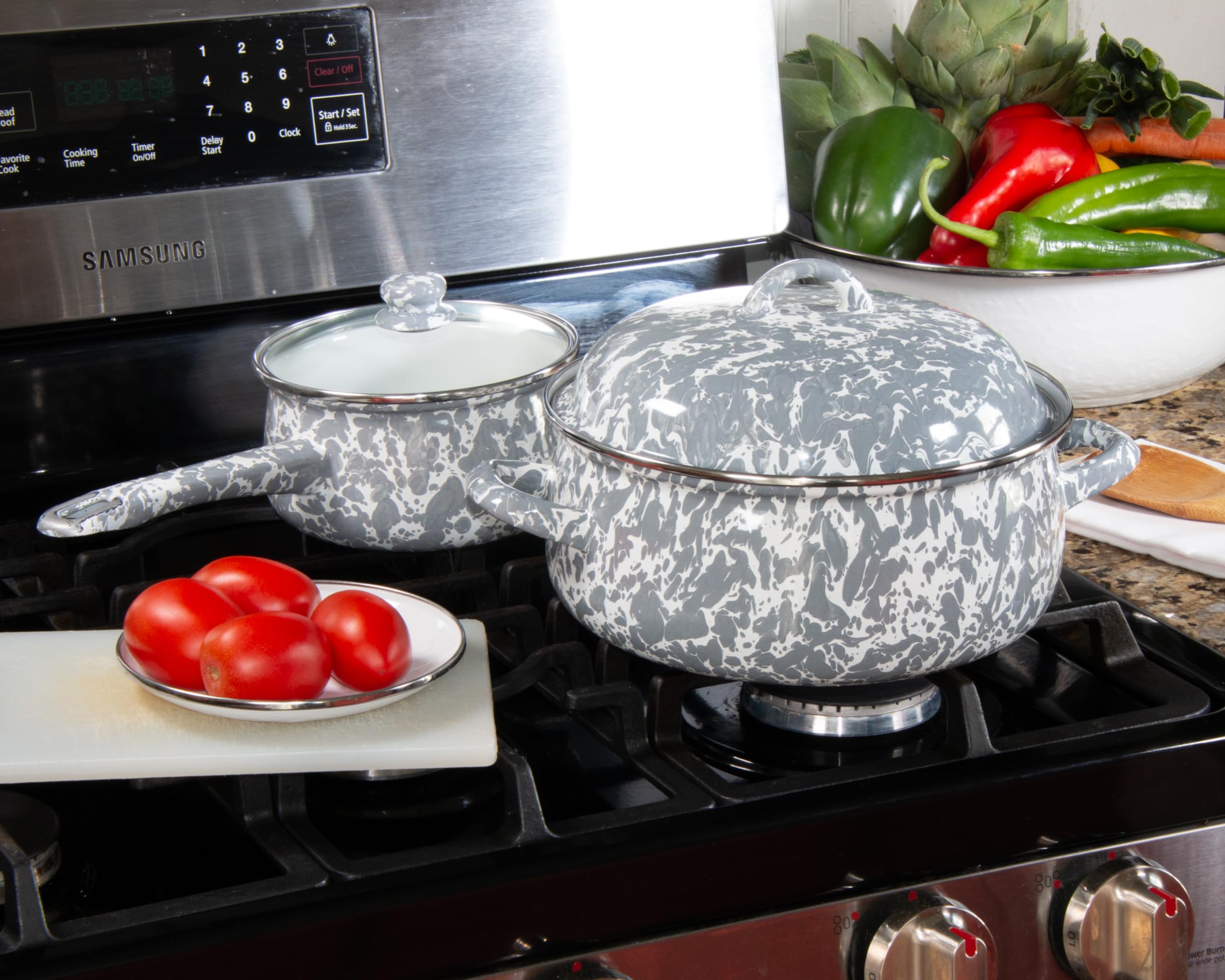 Golden Rabbit Enamelware - Grey Swirl Pattern - 4qt Dutch Oven