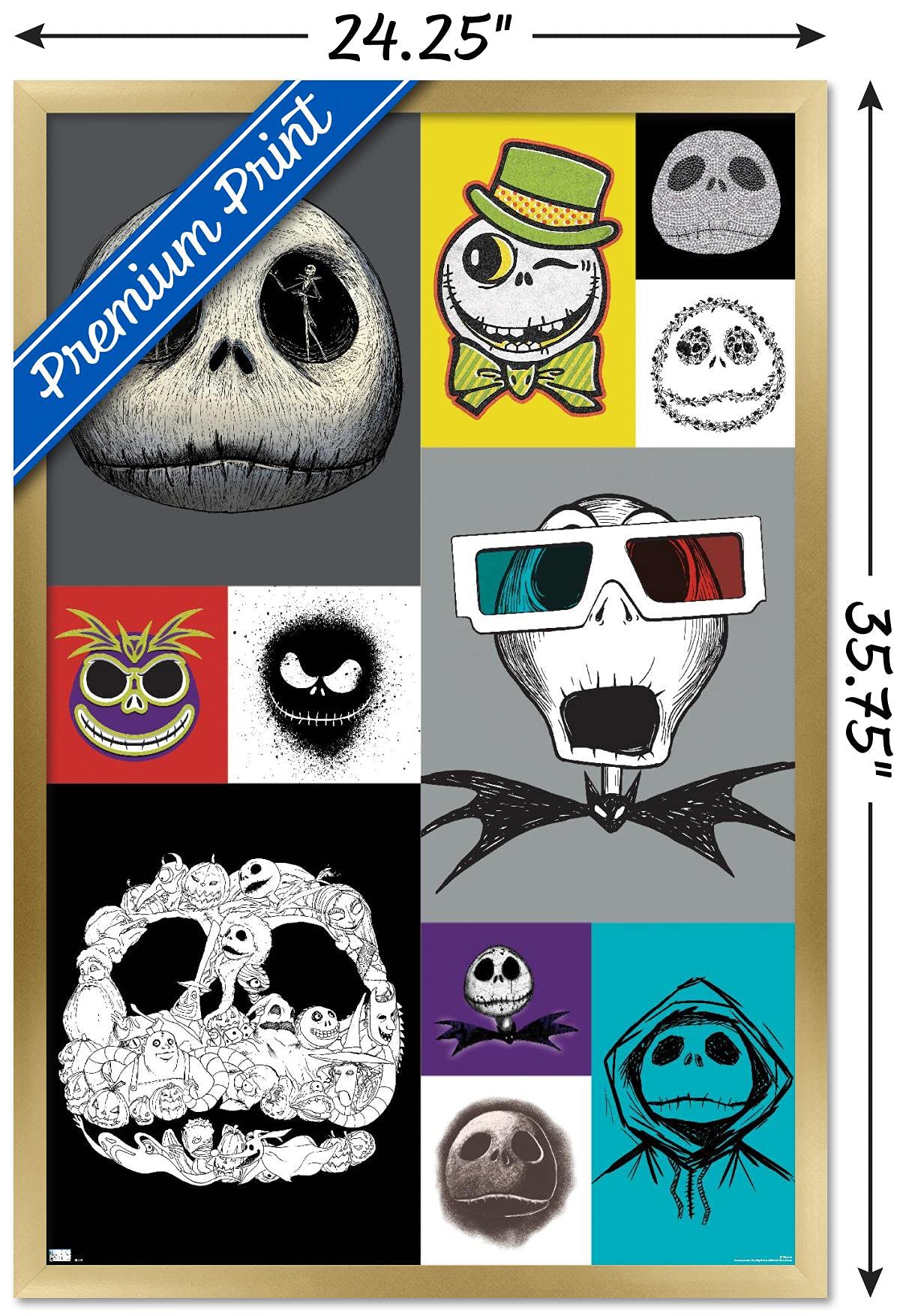 Trends International Disney Tim Burton'S The Nightmare Before Christmas - Jack Grid Wall Poster, 22.37'' X 34.00'', Gold Framed