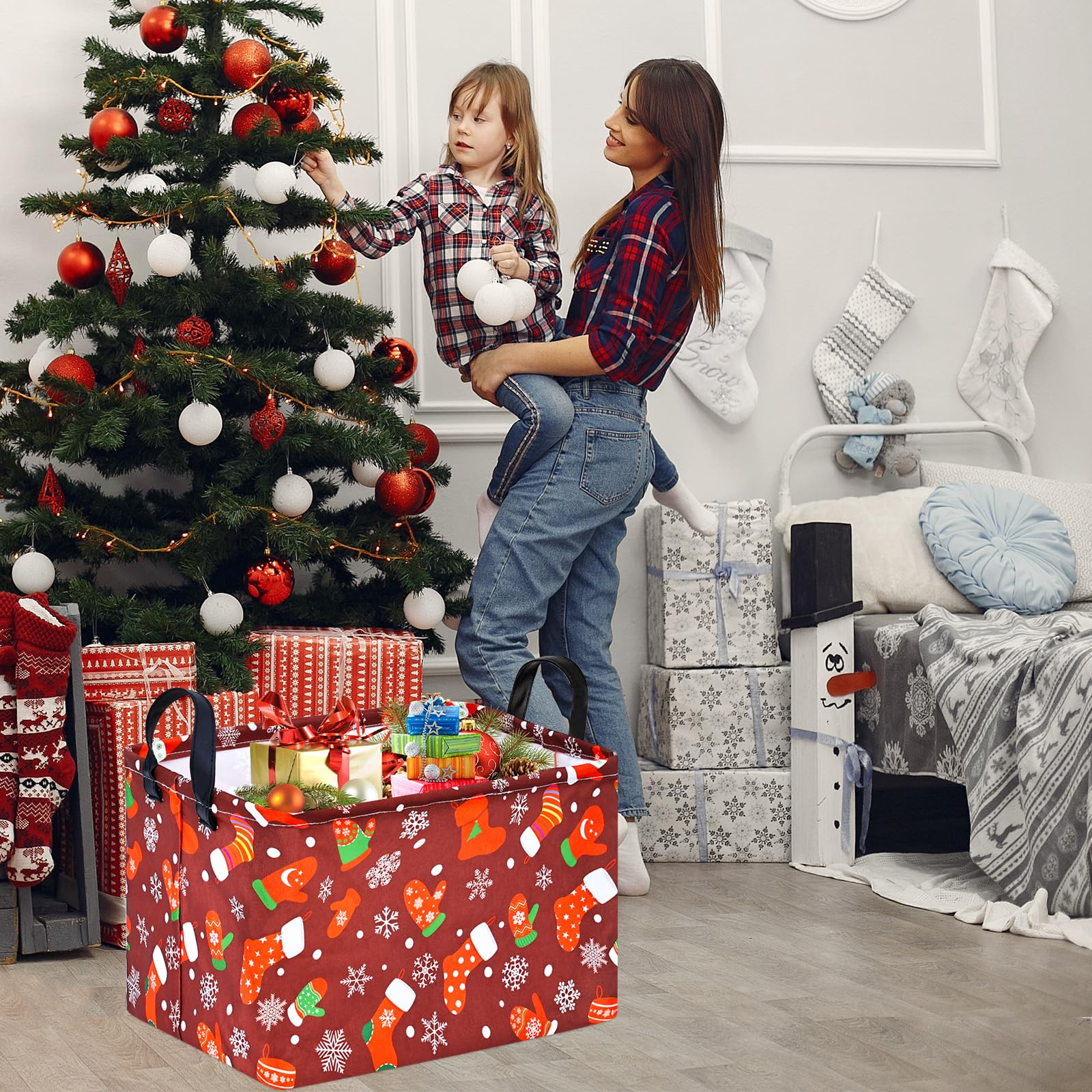 MAIZMZ Christmas Basket for Kids Gifts Snowman Storage Baskets Collapsible Nursery Hamper Waterproof Clothes Toy Bin Book Shelf