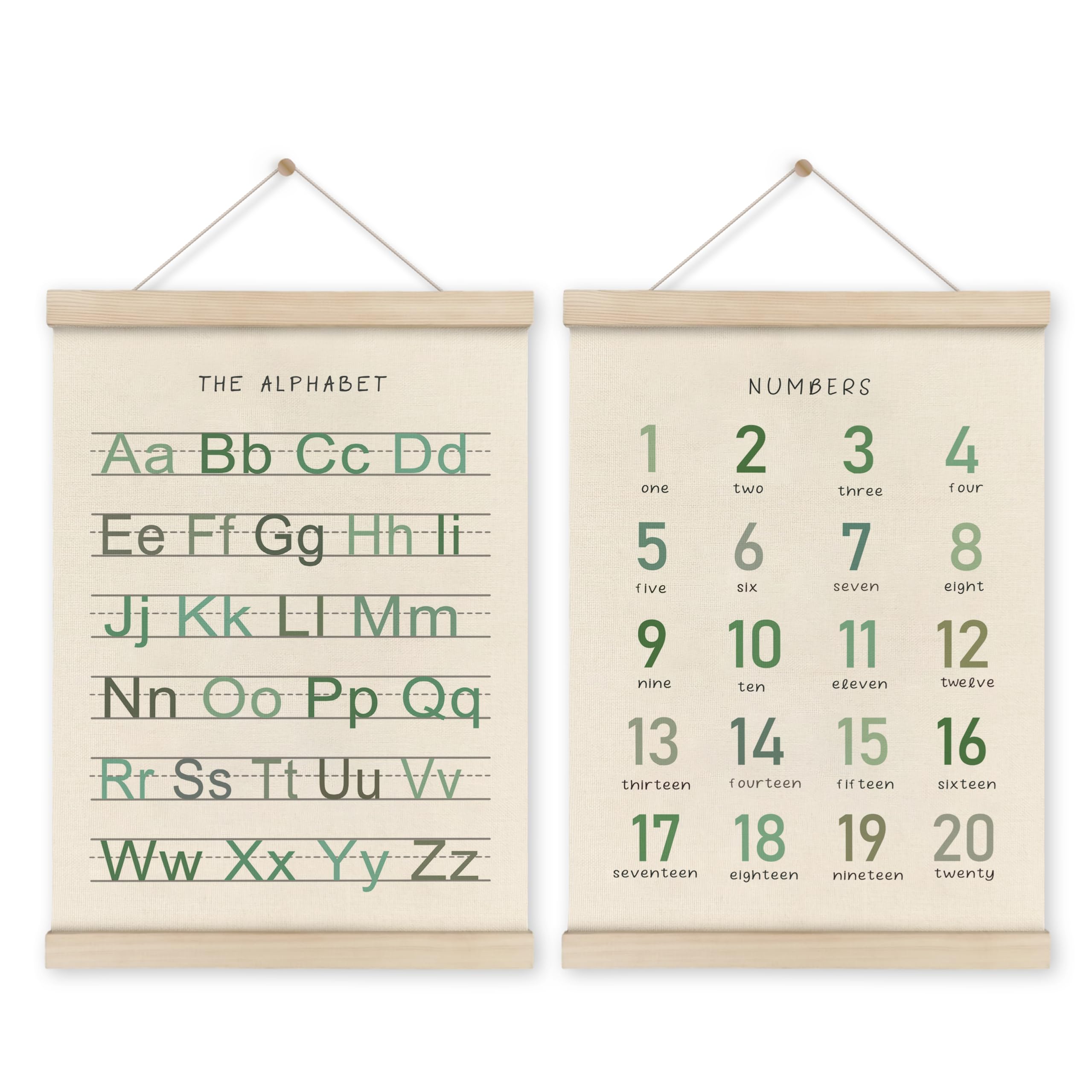 Hrqko Alphabet Numbers Poster Hanger Frame Set Of 2, Nursery Wall Decor, Boho Abc Poster Wall Art With Wooden Frames, Sage Green