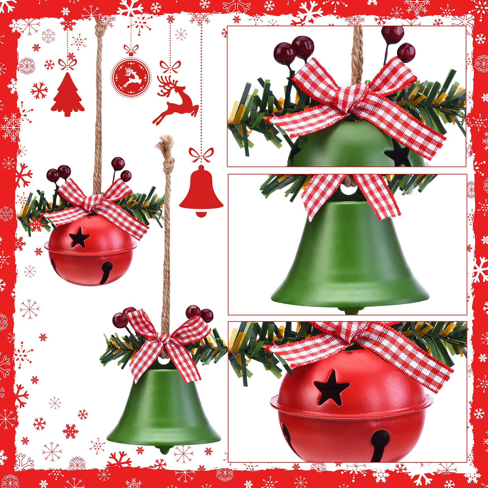 WILLBOND 6 Pieces Christmas Bell Ornaments 2025 Xmas Tree Hanging Decorations Large Size Bells with Star Cutouts Anniversary Bel