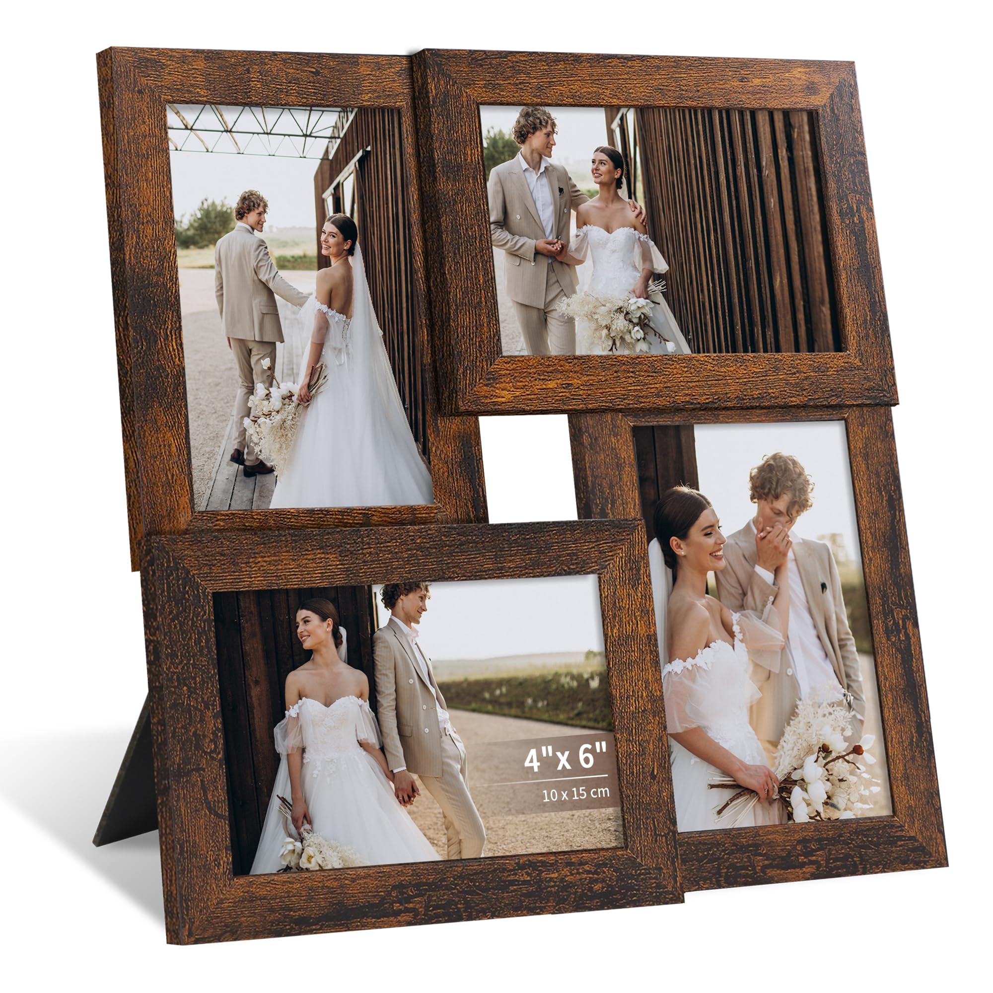 SZYUU 4x6 Collage Picture Frame,4 Photo Frame with Real Glass,Family Picture Frame Collage Wall Hanging or Tabletop Display,Rust
