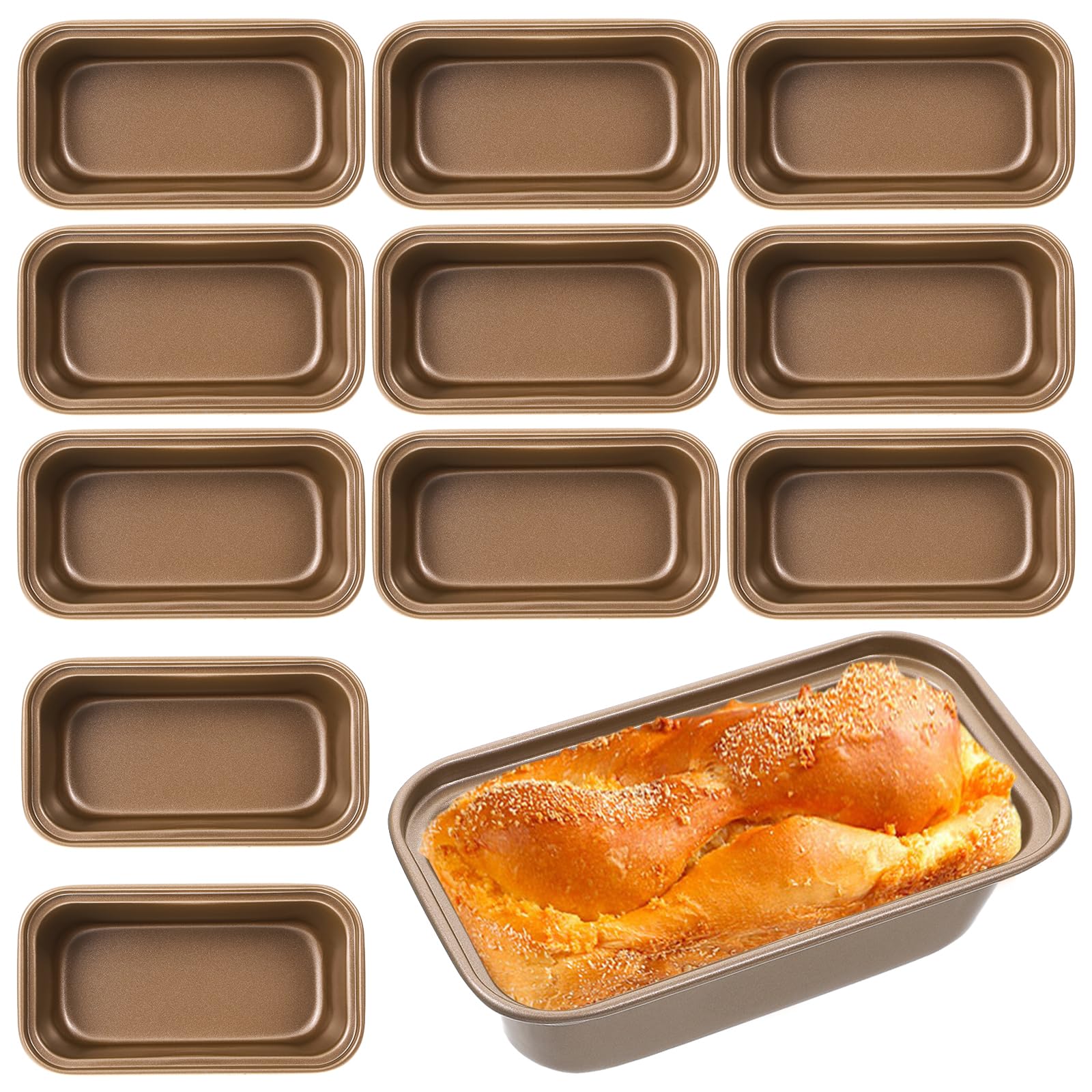 Lemecima 12 Pcs Mini Loaf Pan for Baking Bread Non Stick Small Banana Bread Tins 6.1 x 3.3 x 2.1 Inches Nonstick Carbon Steel Ti