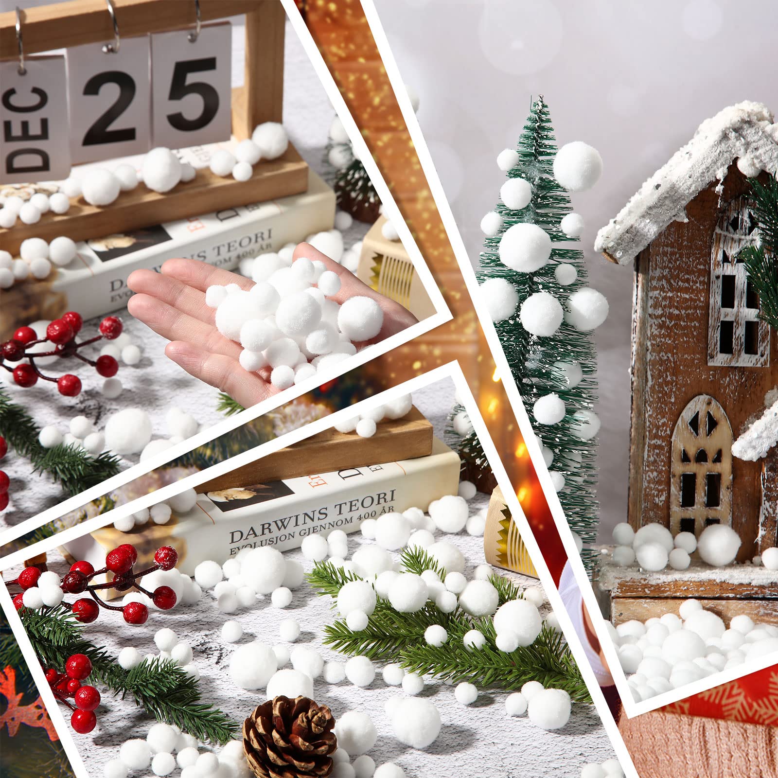 Tegeme 1200 PCS Pom Poms Balls for Christmas Winter Thanksgiving Valentine DIY Crafts Home Office School Garlands Decor (White)