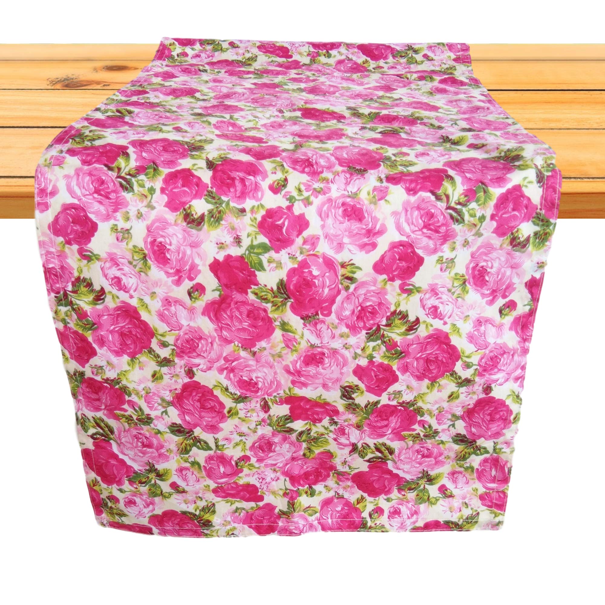 Cushystore Valentine Floral Roses Garden Table Runner Blooming Blossom Theme 100% Cotton Pink, 13 X 48 Inch
