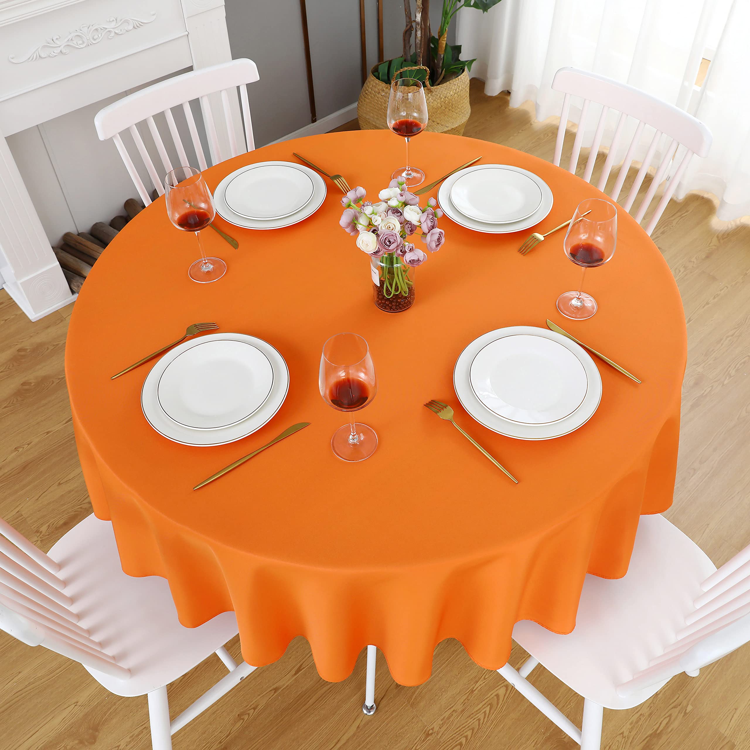Folins&Home Orange Round Tablecloth 108 Inch Waterproof Heavy Duty Wrinkle Free Polyester Fabric Circle Table Cloth Spillproof W