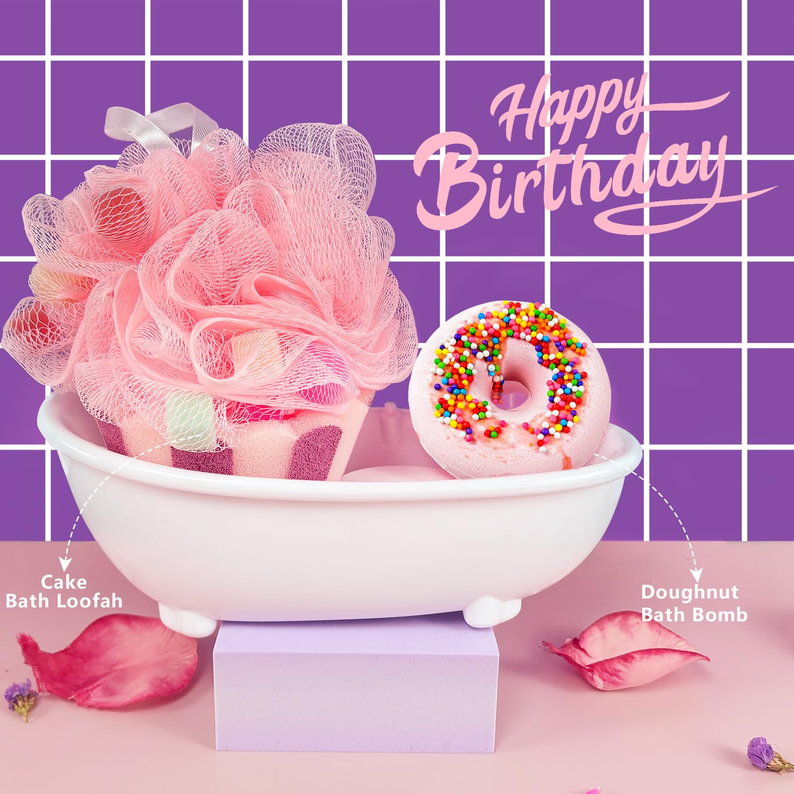 Birthday Gifts for Women, Happy Birthday Relaxing Spa Gifts Basket for Women, Purple Gift Box Set for Mom Sister Female Friends