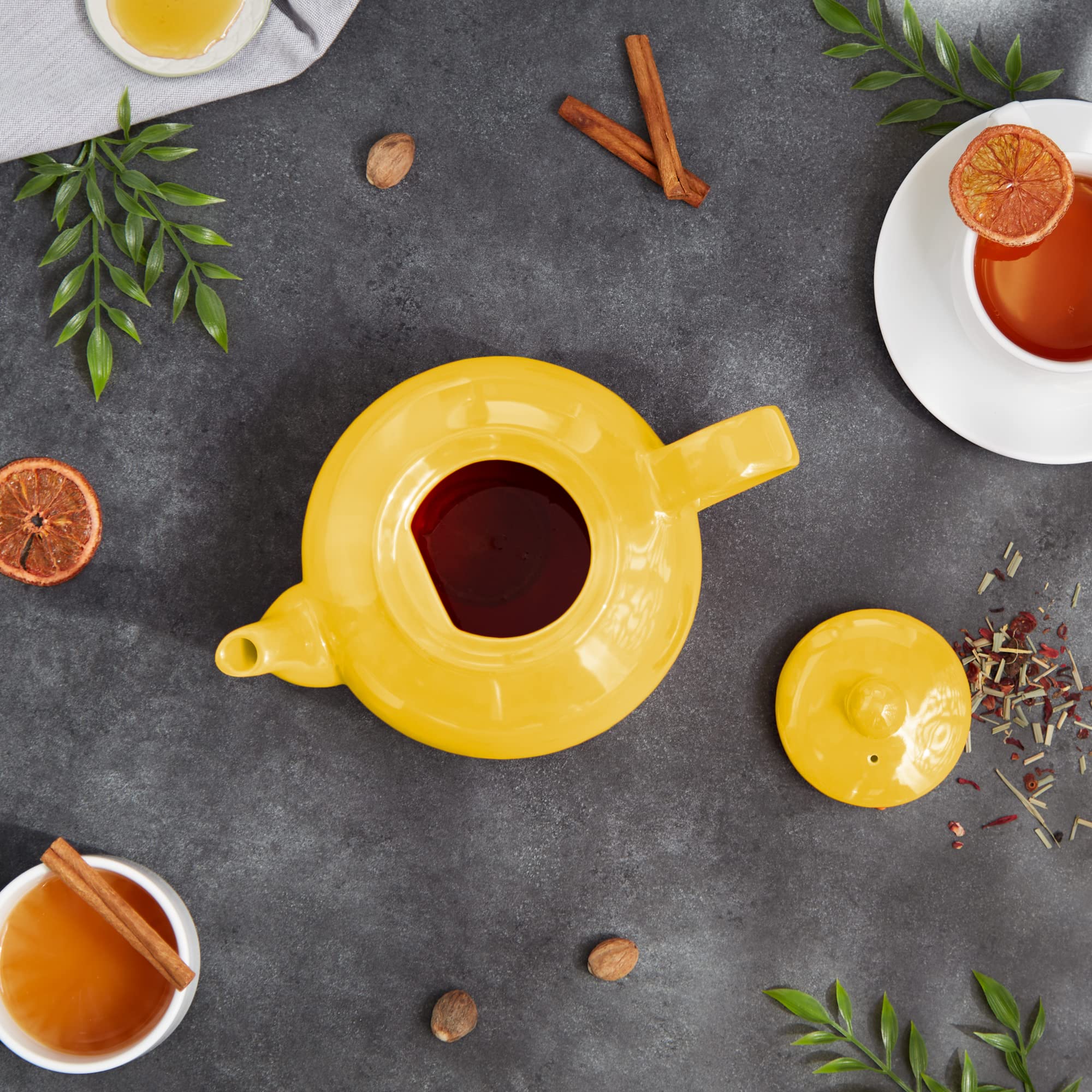 Rsvp International Stoneware Teapot Collection, Microwave And Dishwasher Safe, 42 Oz, Yellow