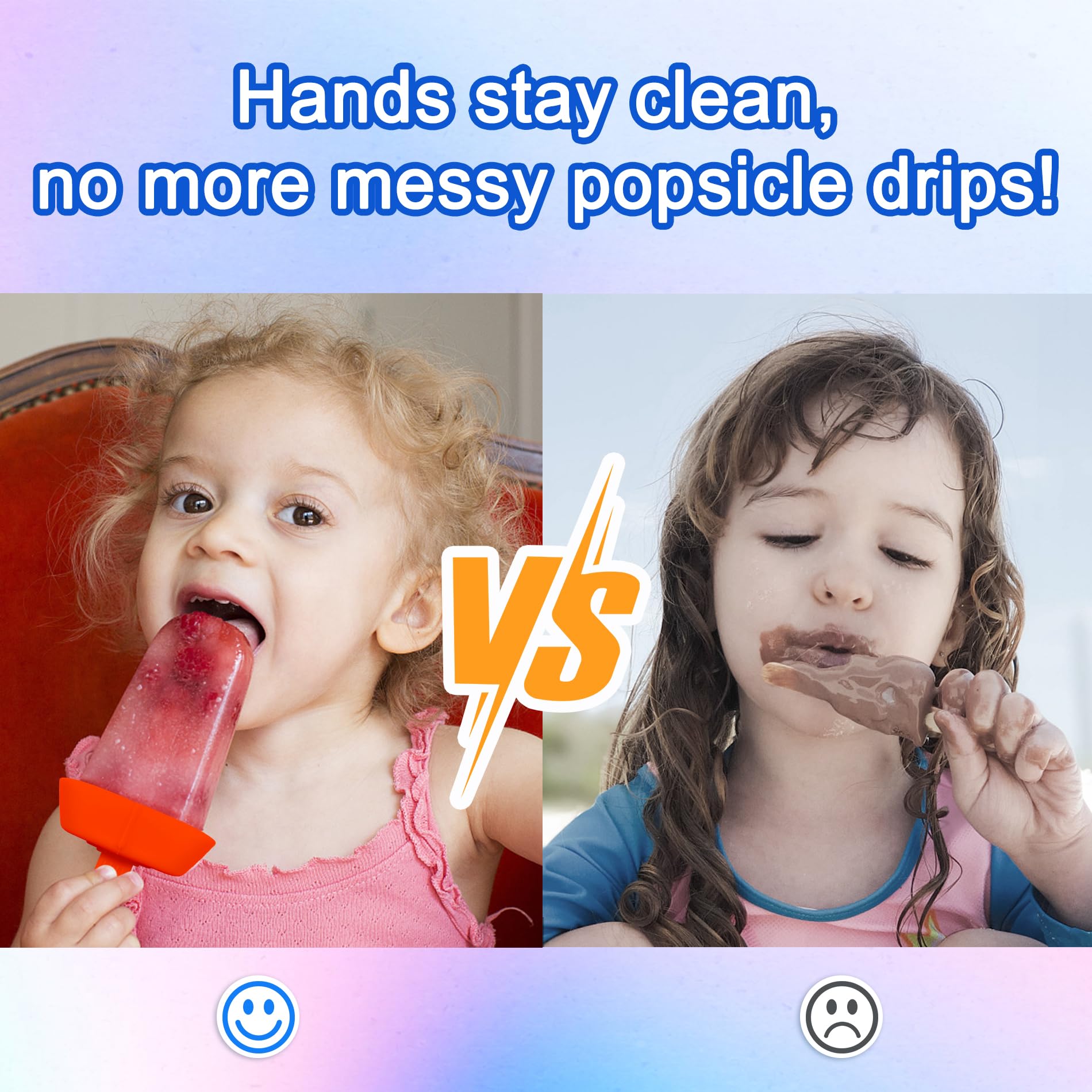 5Pcs Drip Free Popsicle Holder, Reusable Silica Gel Popcical Holder, Silicone Burr-Free Safety Mess Free Frozen Treats Holder Wi