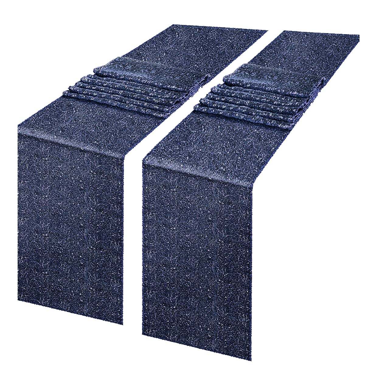 JYFLZQ Navy Blue Sequin Table Runners 12 x 72 Pack of 2 Sparkly Black Metallic Table Runner Glitter Sequin Runner for Table Birt