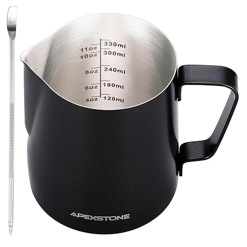Apexstone Black  Espresso Steaming Pitcher 12 oz  Coffee Milk Frothing Cup  Coffee Steaming Pitcher 12 oz/350 ml