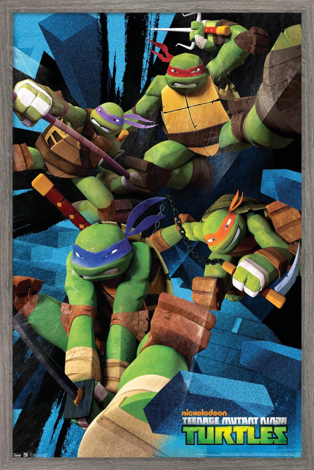 Trends International Nickelodeon Teenage Mutant Ninja Turtles - Attack Wall Poster, 22.375'' X 34'', Barnwood Framed Version