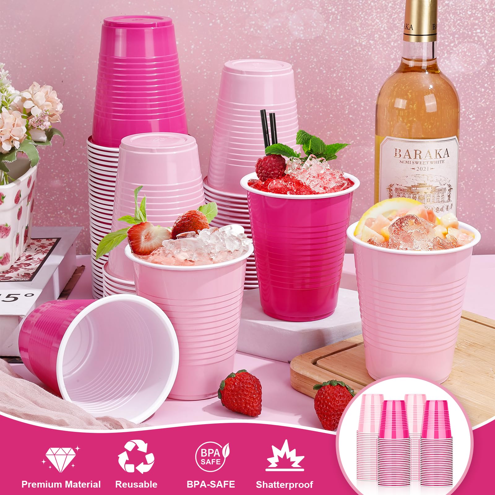 KesaPlan 100PCS 18 oz Plastic Cups, Party Cups Light Pink and Hot Pink Cup Disposable Drinking Cup Bulk For Bachelor Party Chris